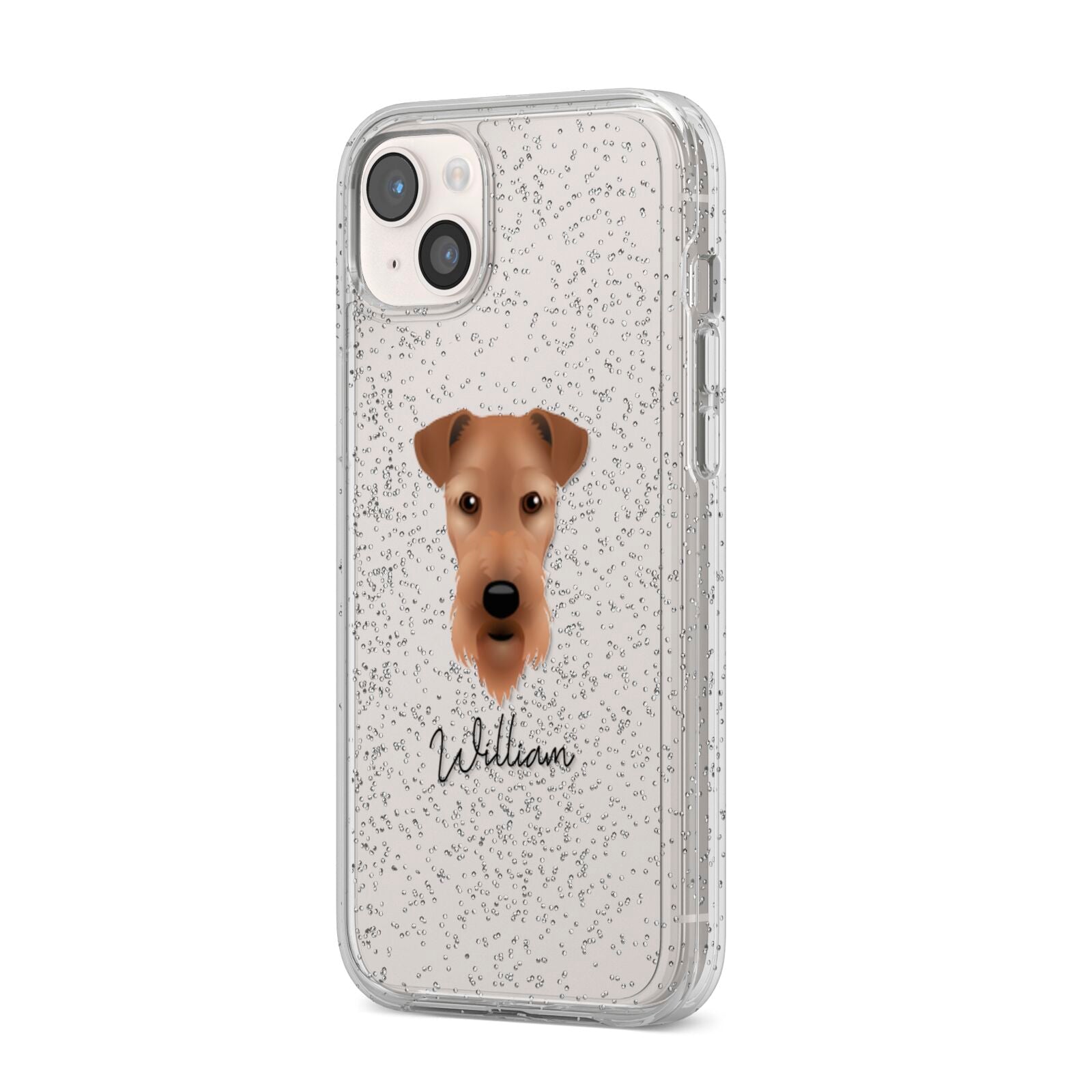 Airedale Terrier Personalised iPhone 14 Plus Glitter Tough Case Starlight Angled Image