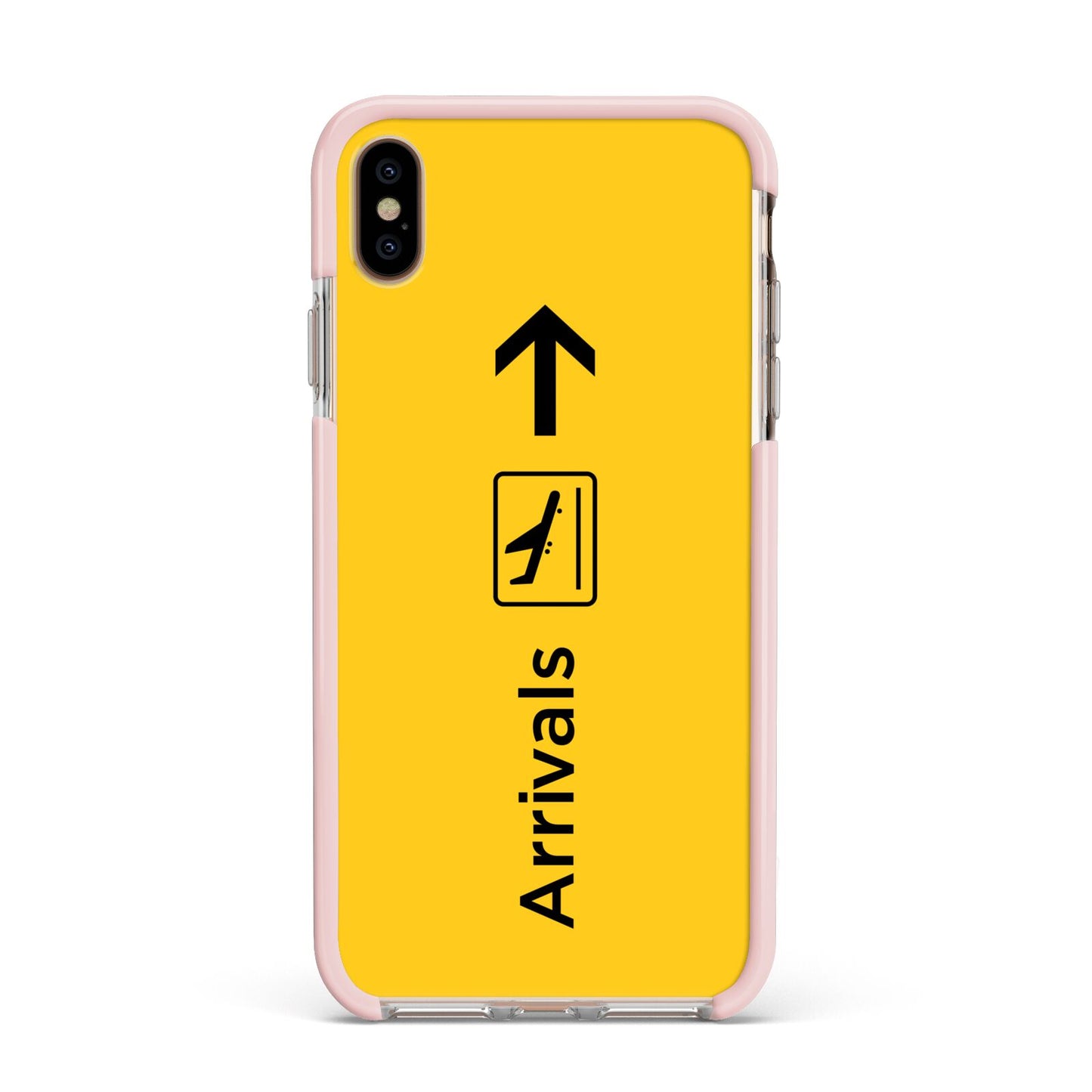 Airport Arrivals Apple iPhone Xs Max Impact Case Pink Edge on Gold Phone