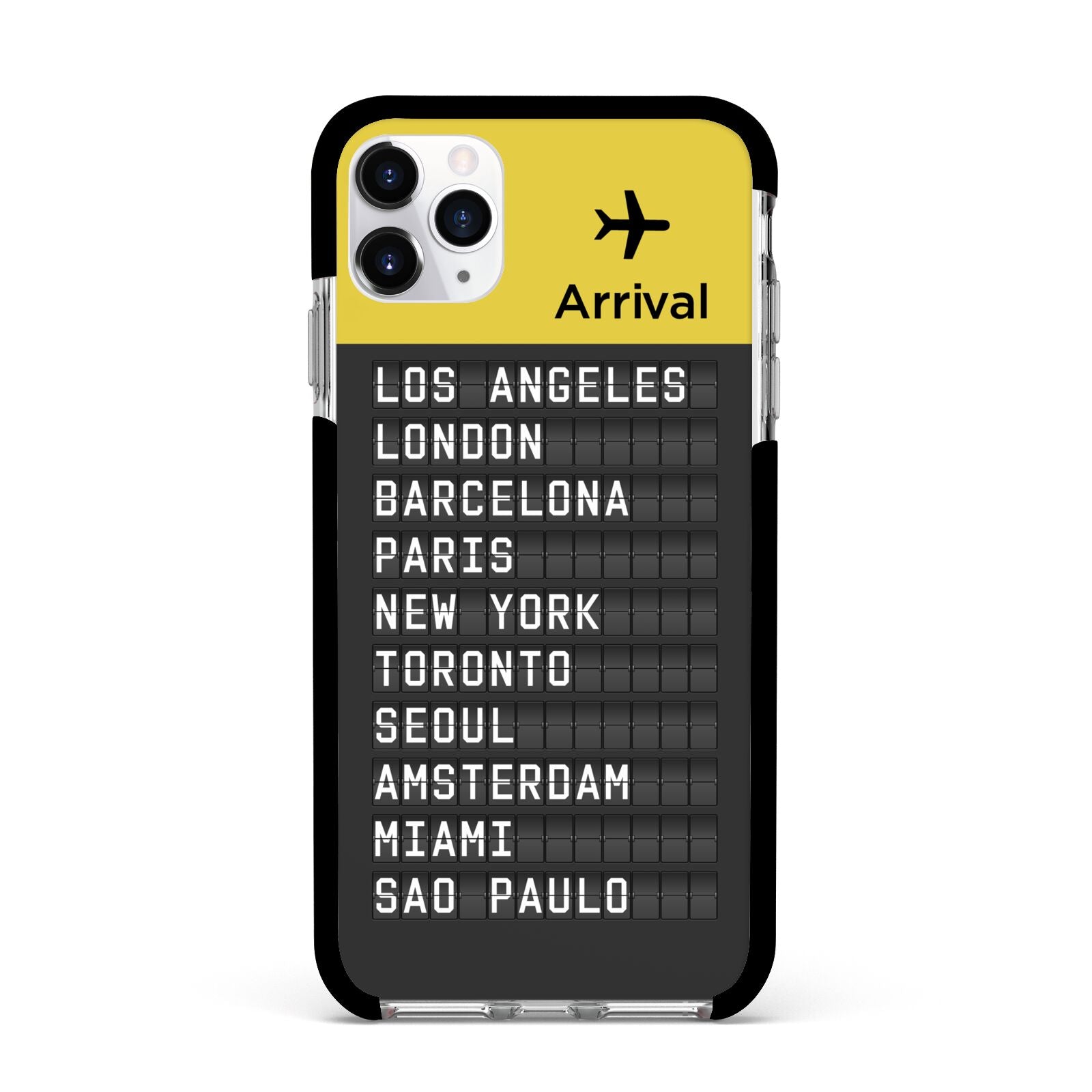 Airport Arrivals Board Apple iPhone 11 Pro Max in Silver with Black Impact Case