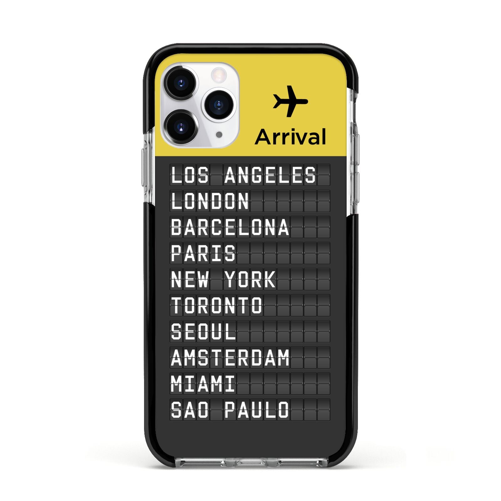 Airport Arrivals Board Apple iPhone 11 Pro in Silver with Black Impact Case