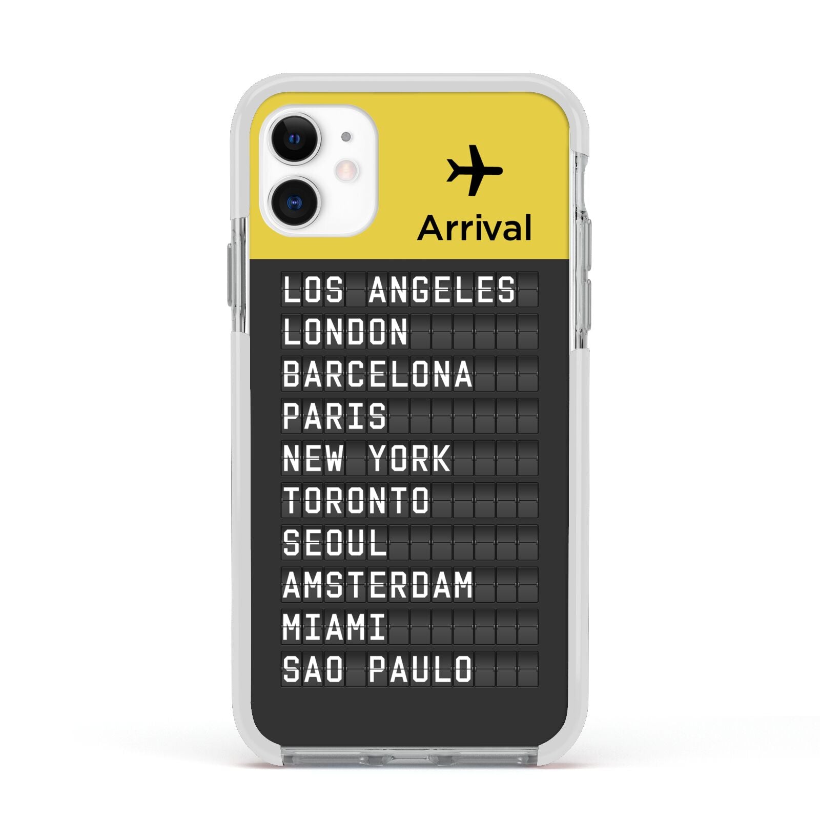 Airport Arrivals Board Apple iPhone 11 in White with White Impact Case