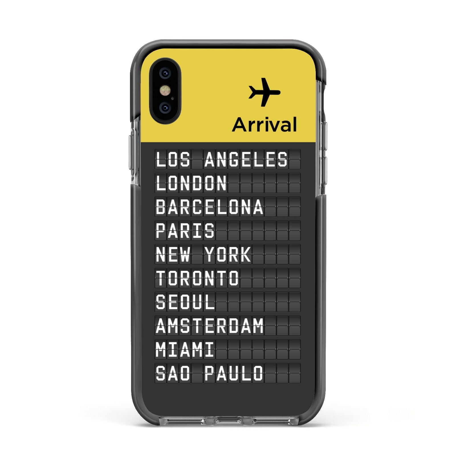 Airport Arrivals Board Apple iPhone Xs Impact Case Black Edge on Black Phone