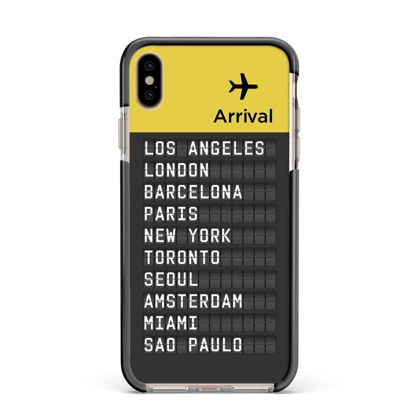 Airport Arrivals Board Apple iPhone Xs Max Impact Case Black Edge on Gold Phone
