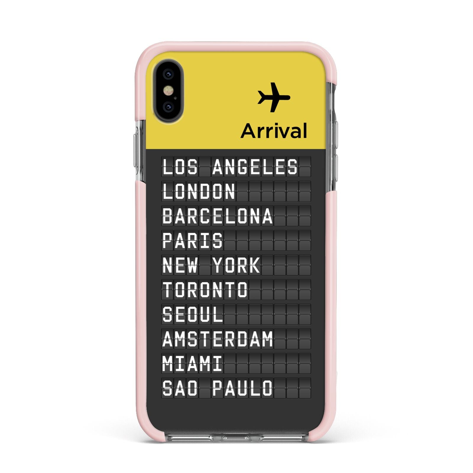 Airport Arrivals Board Apple iPhone Xs Max Impact Case Pink Edge on Black Phone