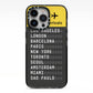 Airport Arrivals Board iPhone 13 Pro Black Impact Case on Silver phone
