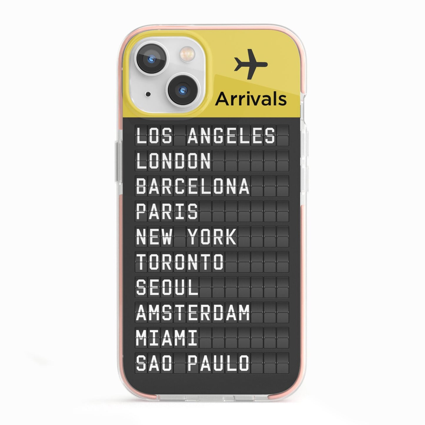 Airport Arrivals Board iPhone 13 TPU Impact Case with Pink Edges