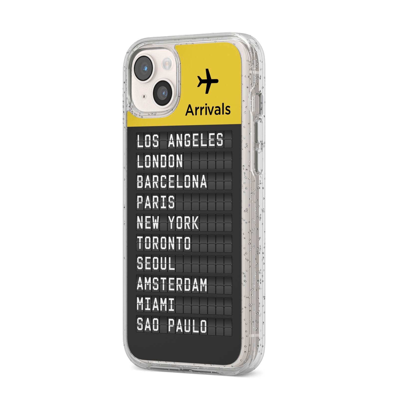 Airport Arrivals Board iPhone 14 Plus Glitter Tough Case Starlight Angled Image