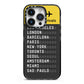 Airport Arrivals Board iPhone 14 Pro Black Impact Case on Silver phone