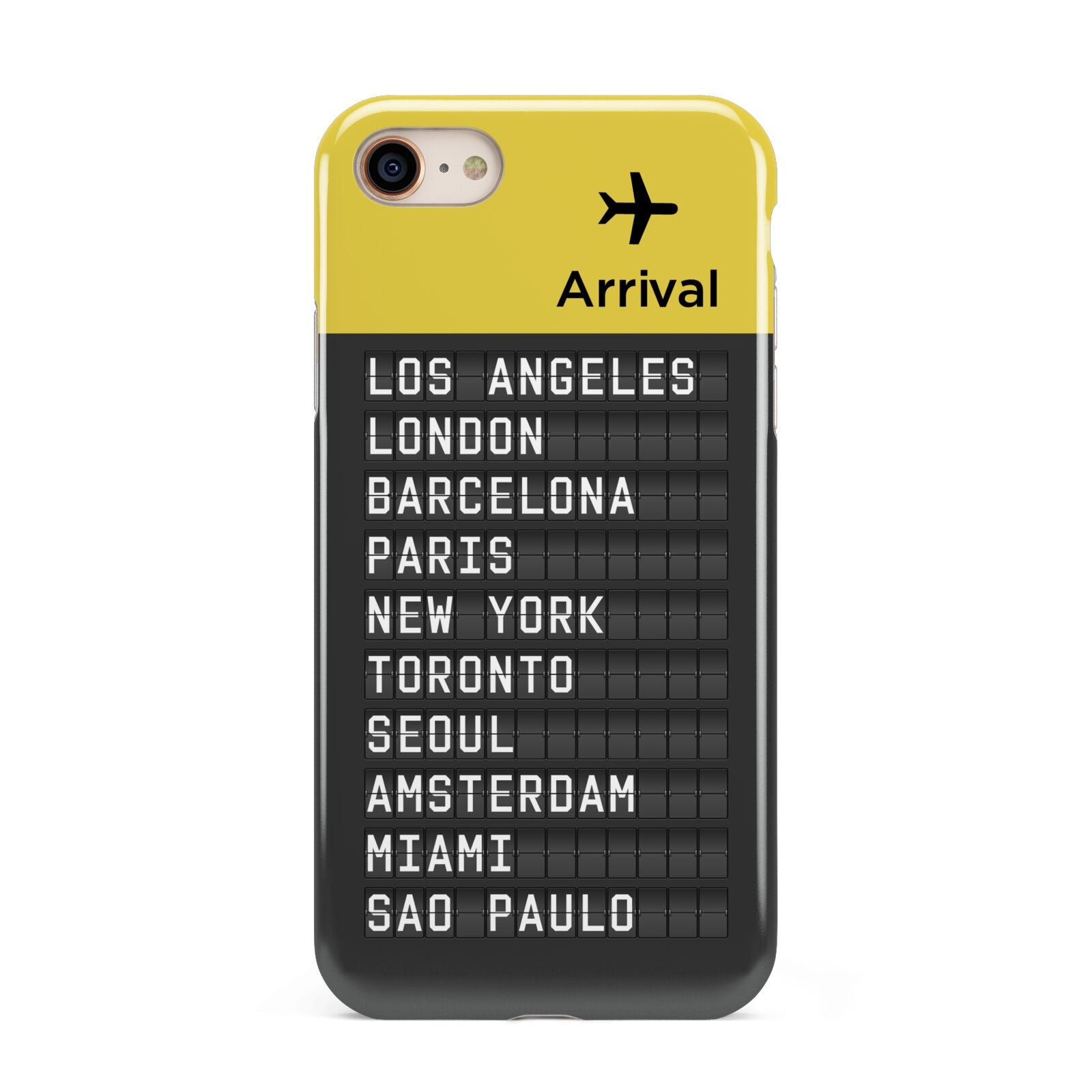 Airport Arrivals Board iPhone 8 3D Tough Case on Gold Phone