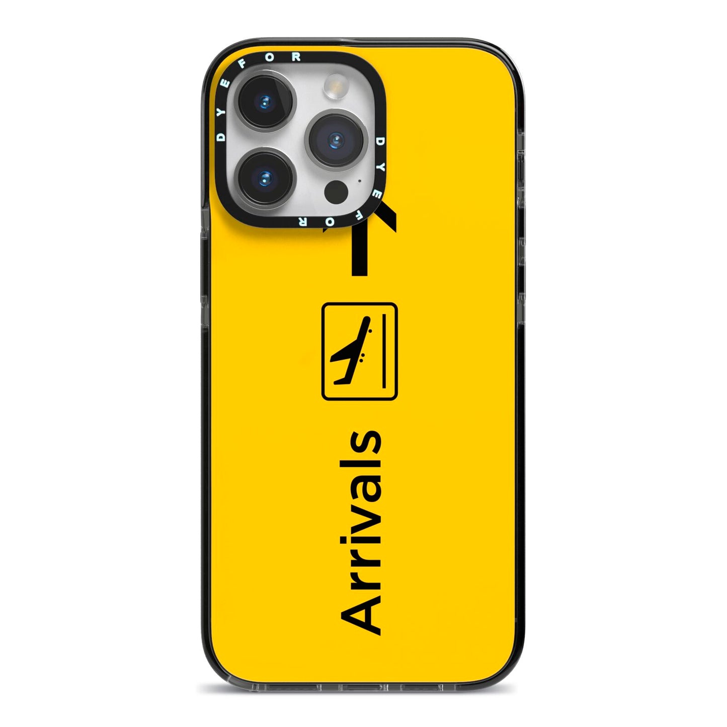 Airport Arrivals iPhone 14 Pro Max Black Impact Case on Silver phone