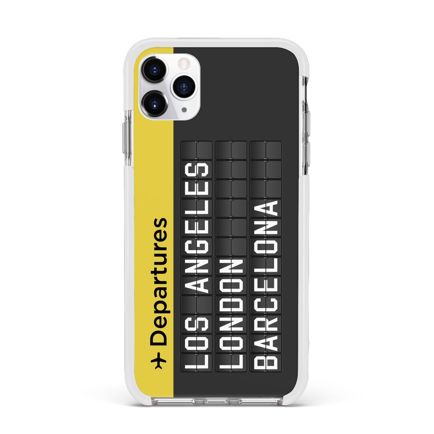 Airport Departures Board Apple iPhone 11 Pro Max in Silver with White Impact Case