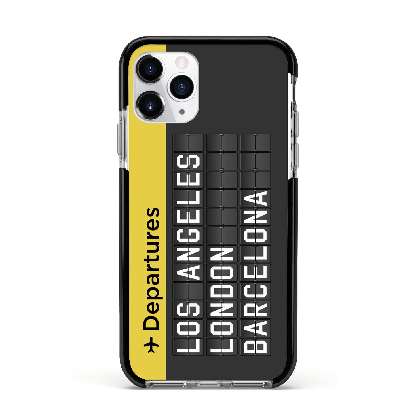 Airport Departures Board Apple iPhone 11 Pro in Silver with Black Impact Case