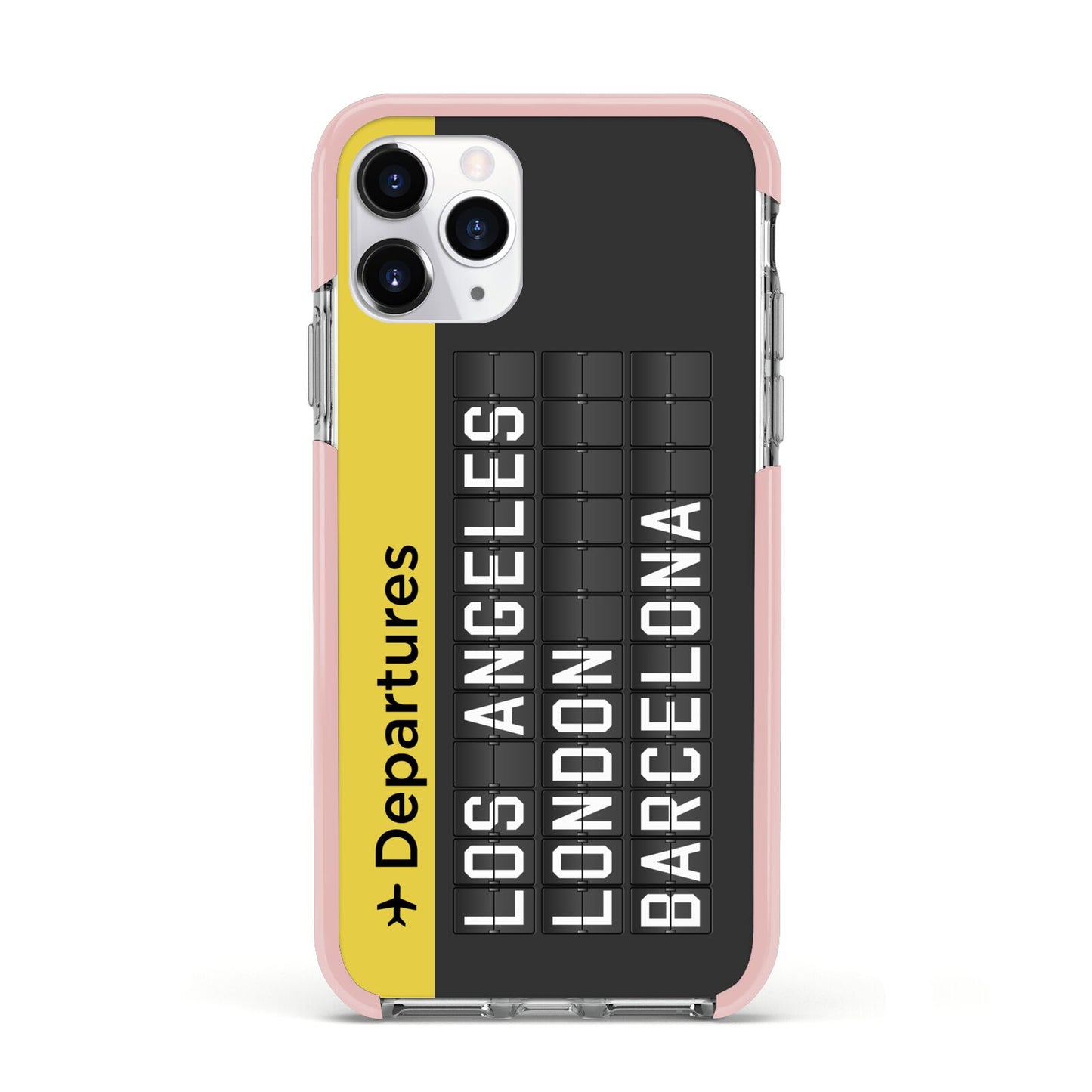 Airport Departures Board Apple iPhone 11 Pro in Silver with Pink Impact Case