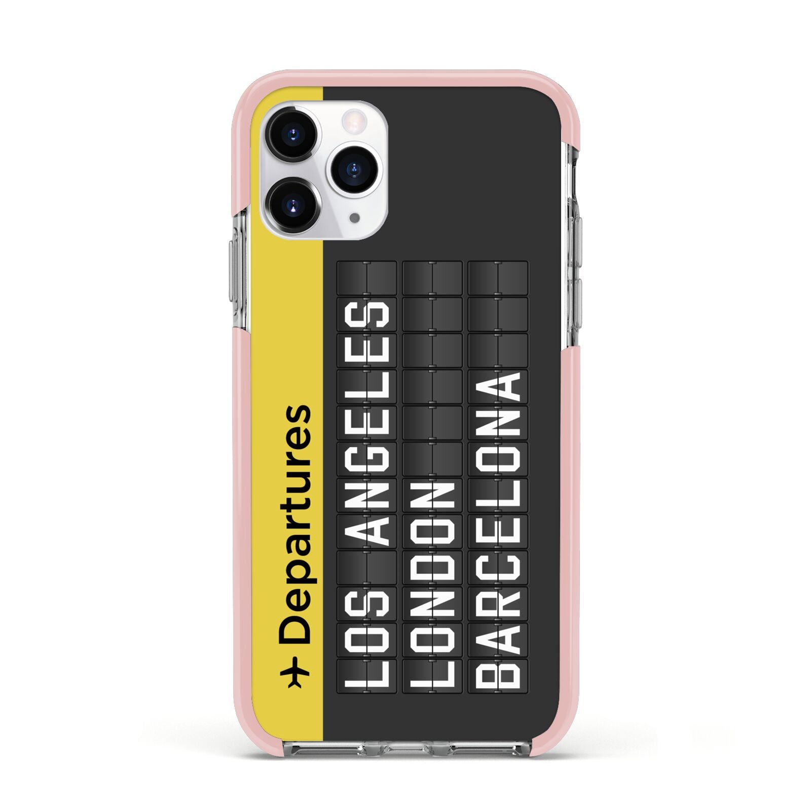 Airport Departures Board Apple iPhone 11 Pro in Silver with Pink Impact Case