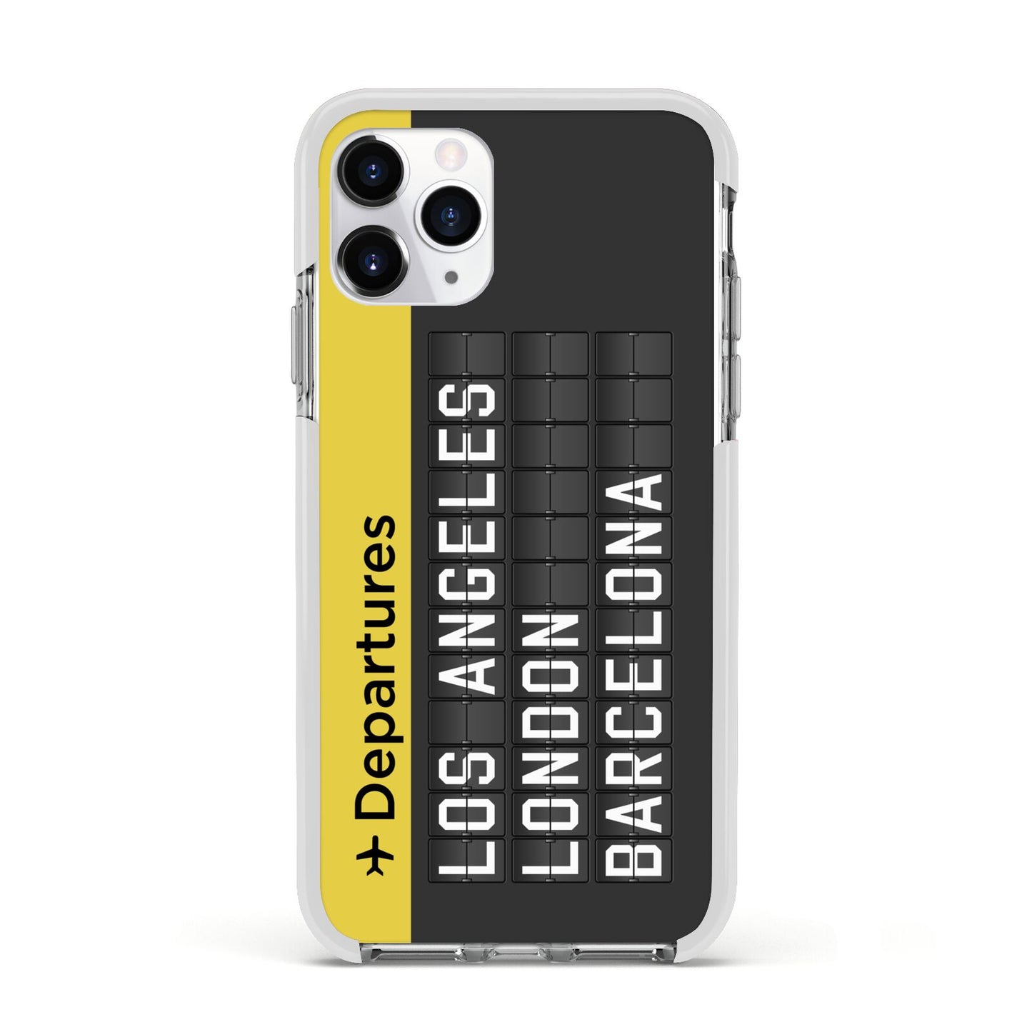 Airport Departures Board Apple iPhone 11 Pro in Silver with White Impact Case