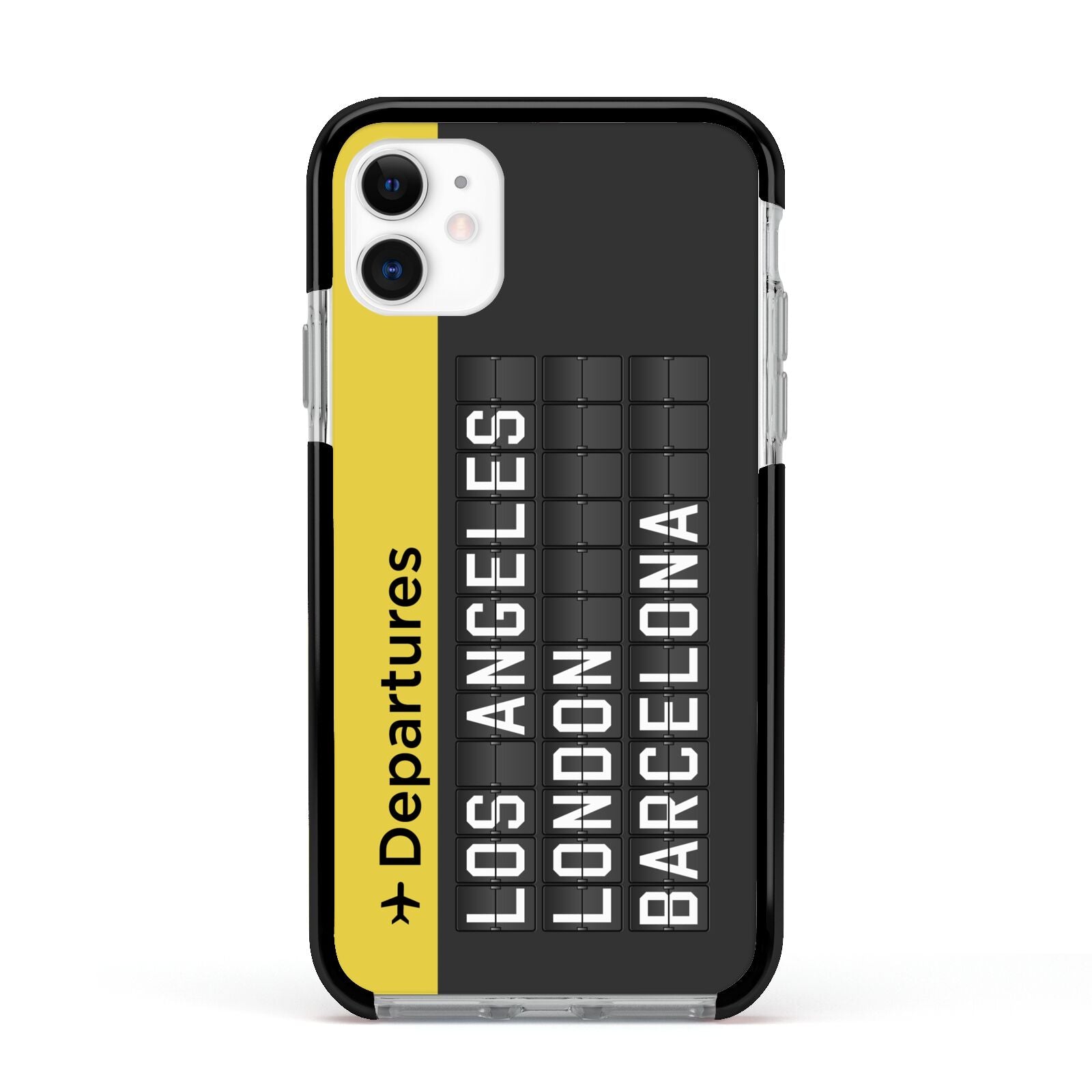 Airport Departures Board Apple iPhone 11 in White with Black Impact Case