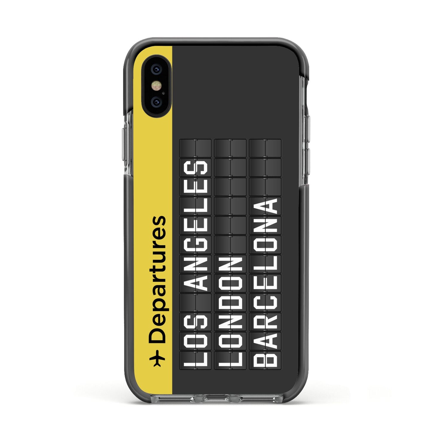 Airport Departures Board Apple iPhone Xs Impact Case Black Edge on Black Phone