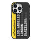 Airport Departures Board iPhone 14 Pro Black Impact Case on Silver phone