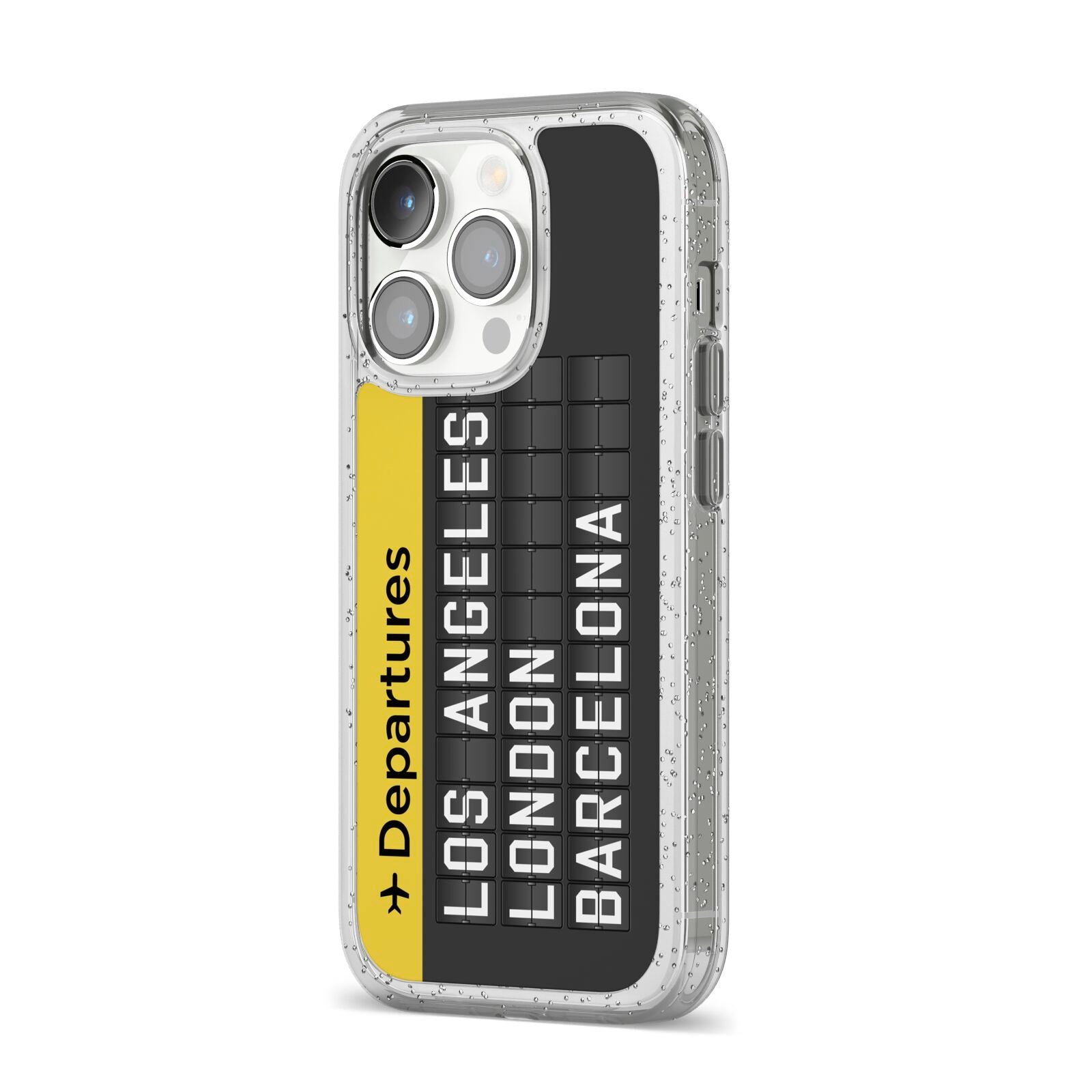 Airport Departures Board iPhone 14 Pro Glitter Tough Case Silver Angled Image