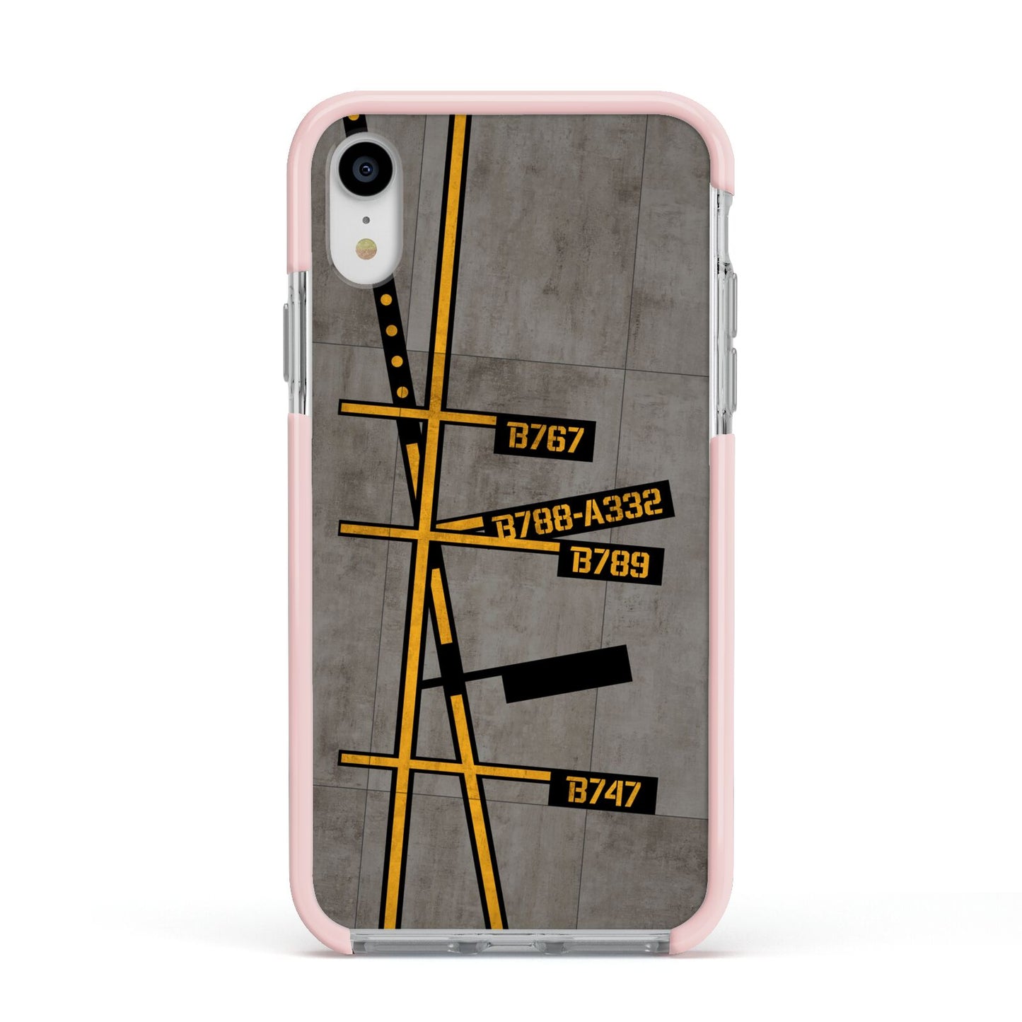 Airport Parking Markings Apple iPhone XR Impact Case Pink Edge on Silver Phone