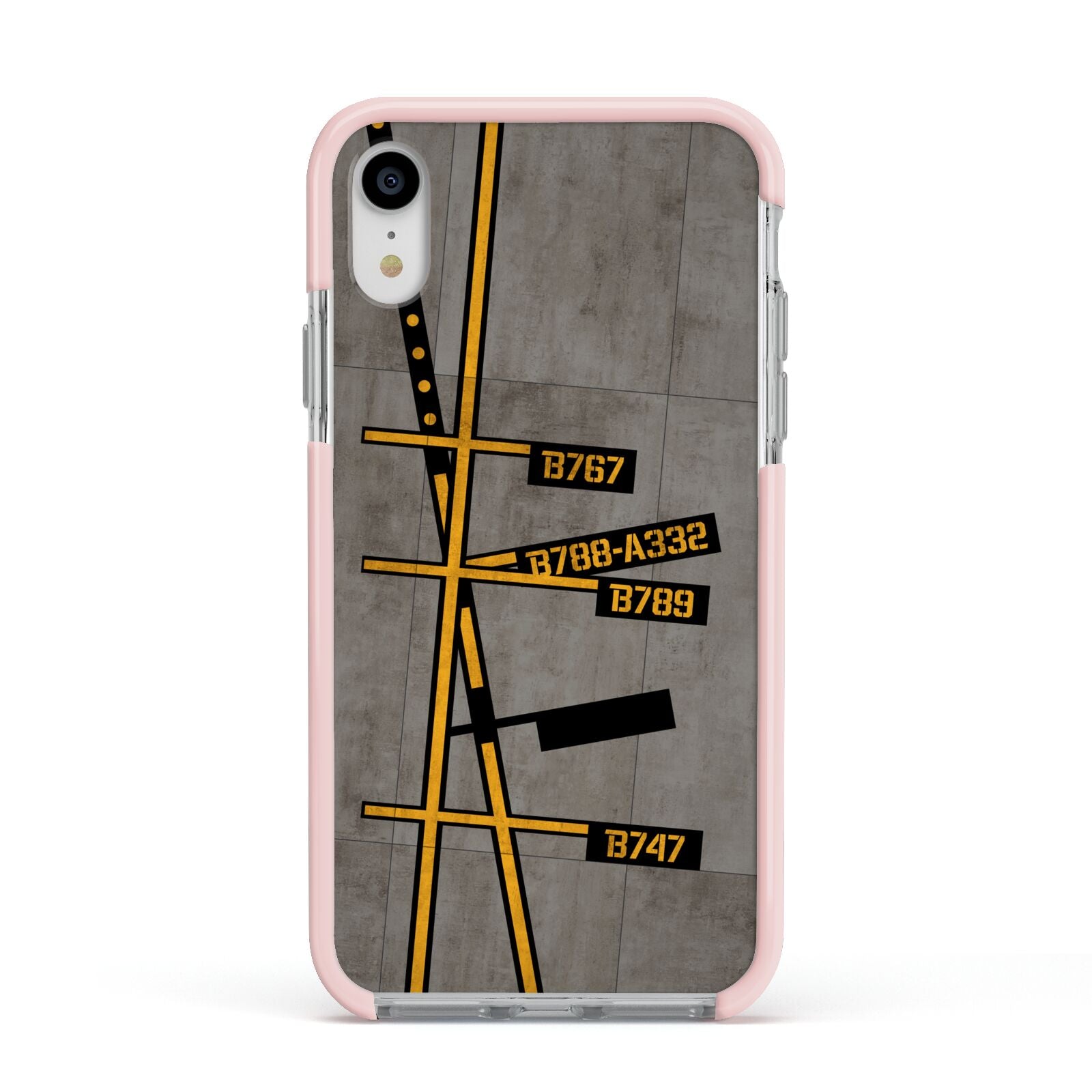 Airport Parking Markings Apple iPhone XR Impact Case Pink Edge on Silver Phone