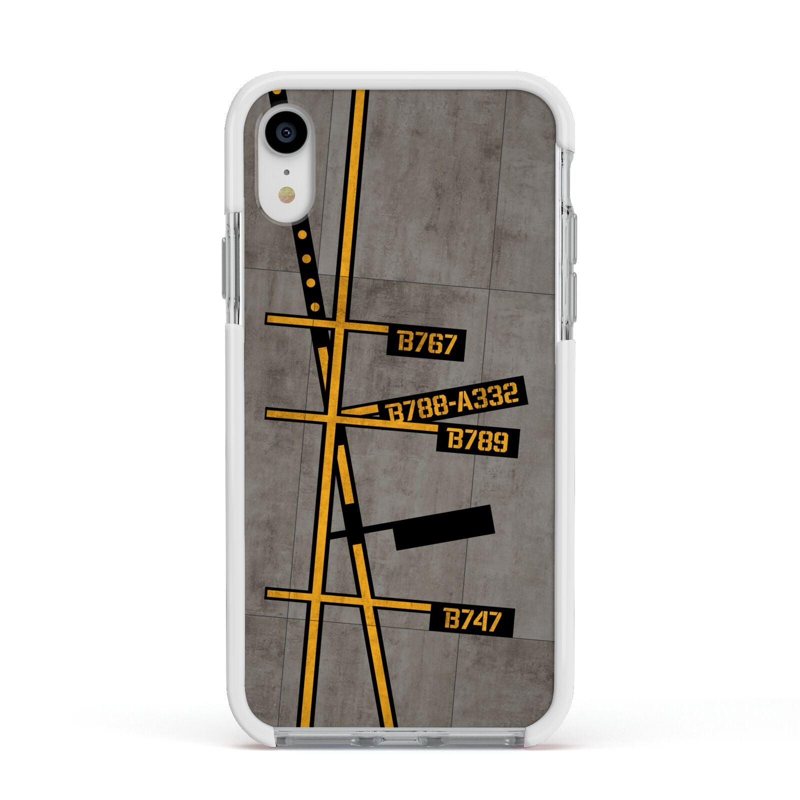 Airport Parking Markings Apple iPhone XR Impact Case White Edge on Silver Phone