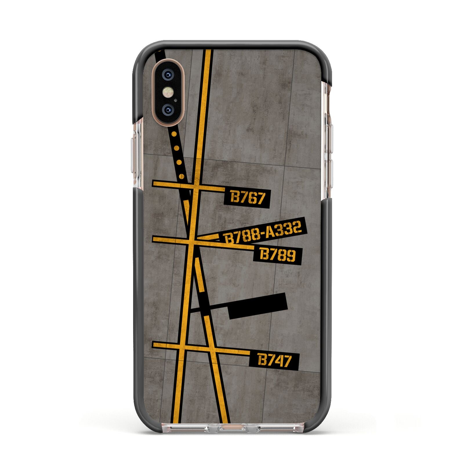 Airport Parking Markings Apple iPhone Xs Impact Case Black Edge on Gold Phone