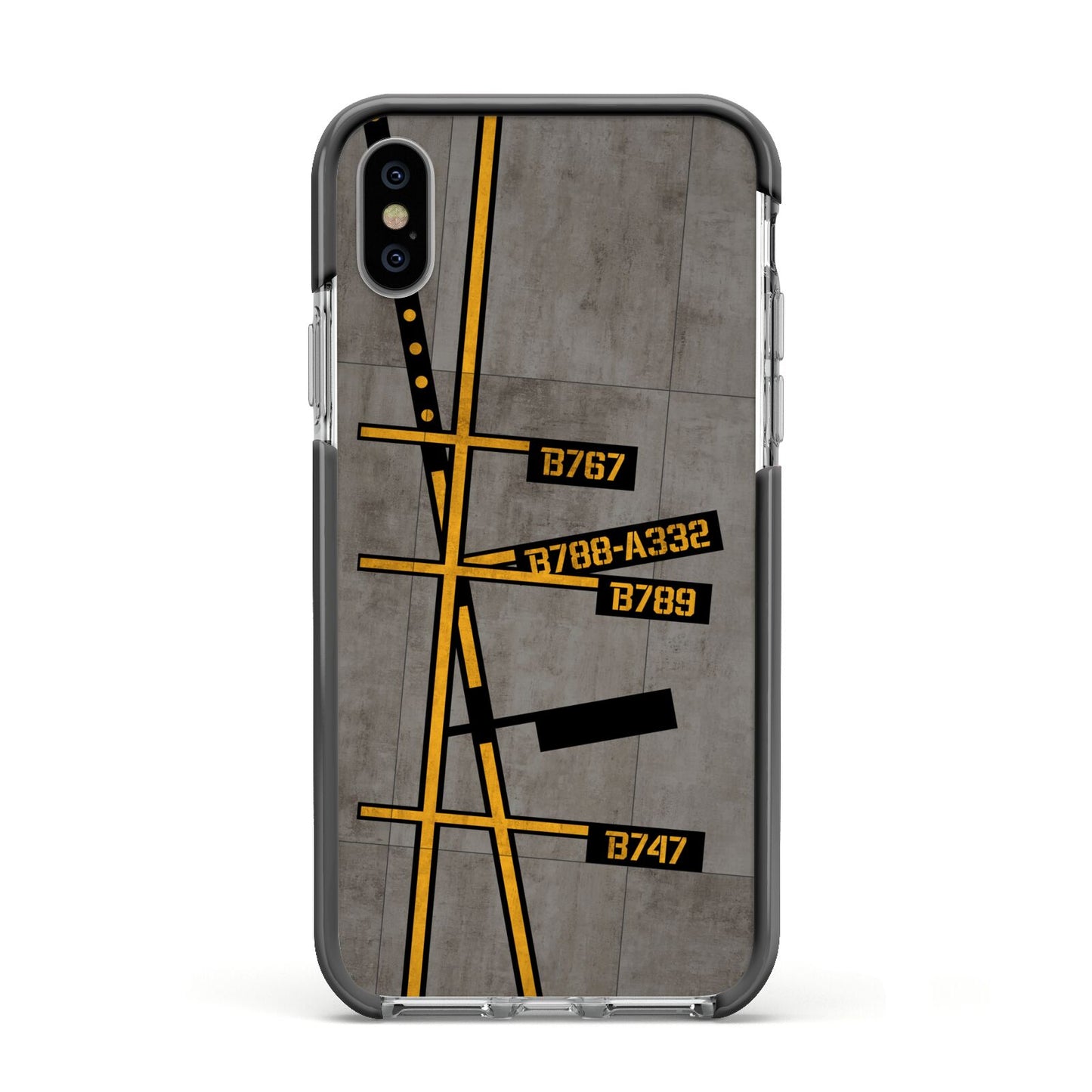 Airport Parking Markings Apple iPhone Xs Impact Case Black Edge on Silver Phone