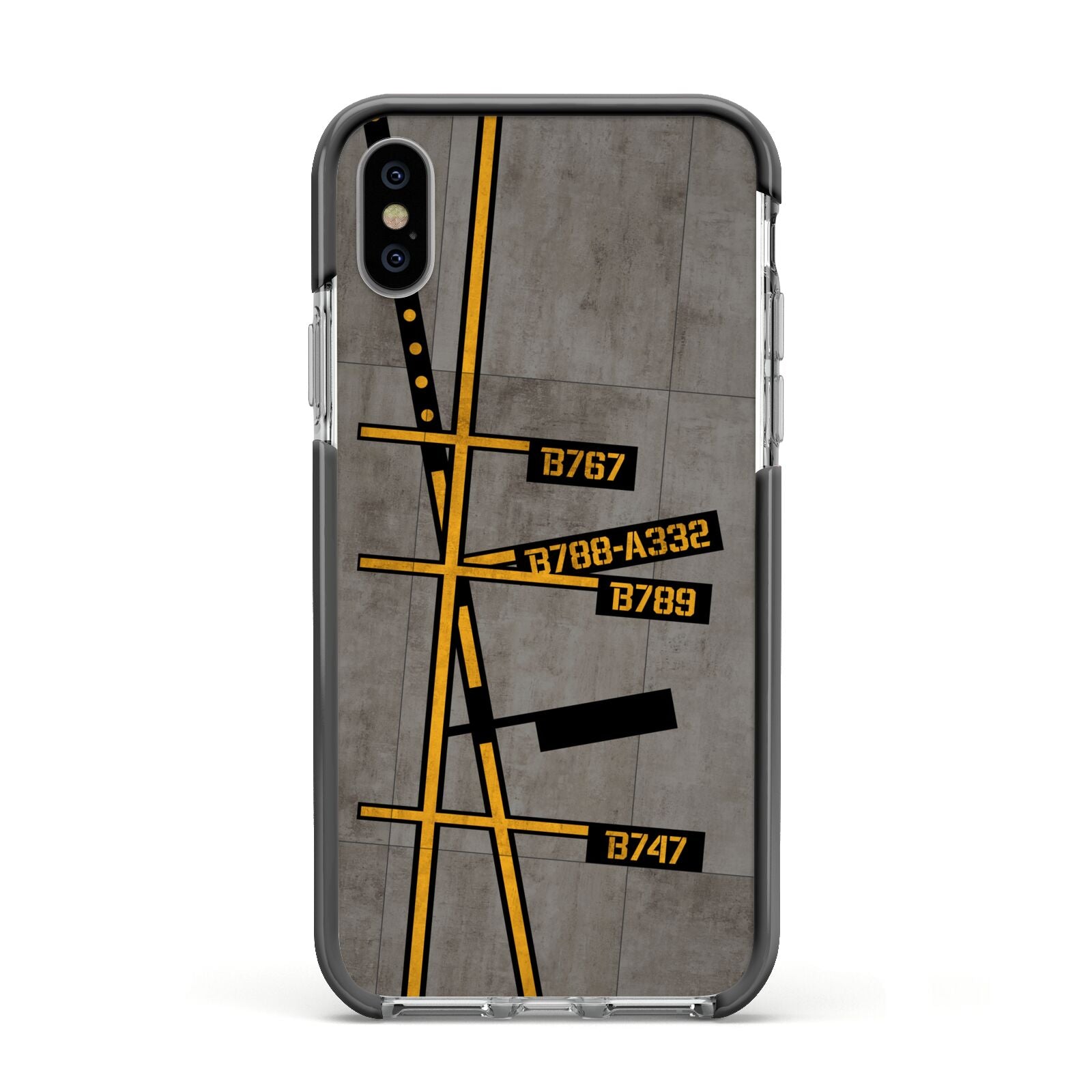 Airport Parking Markings Apple iPhone Xs Impact Case Black Edge on Silver Phone
