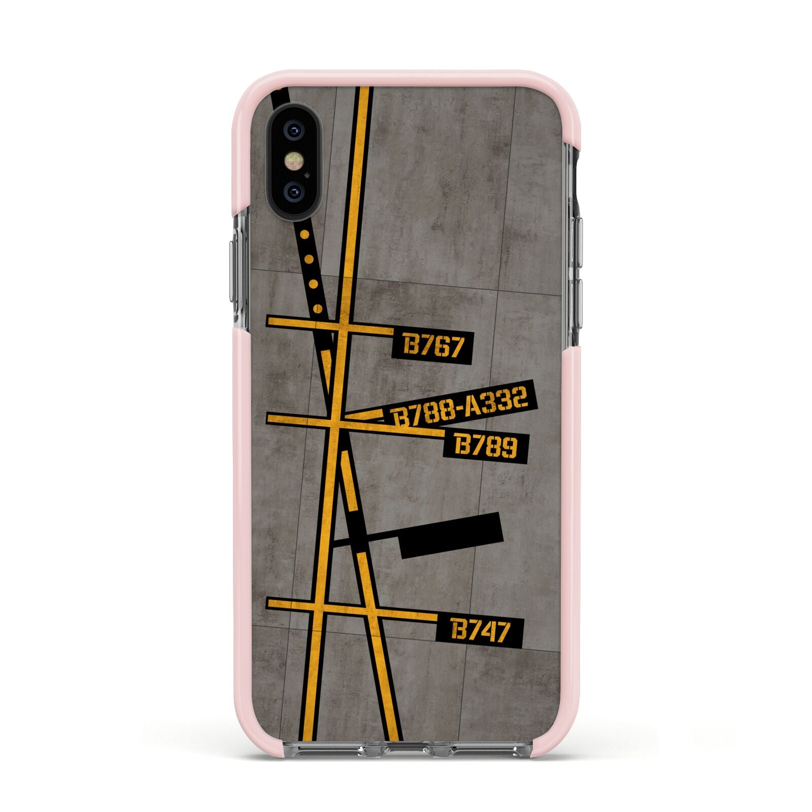 Airport Parking Markings Apple iPhone Xs Impact Case Pink Edge on Black Phone