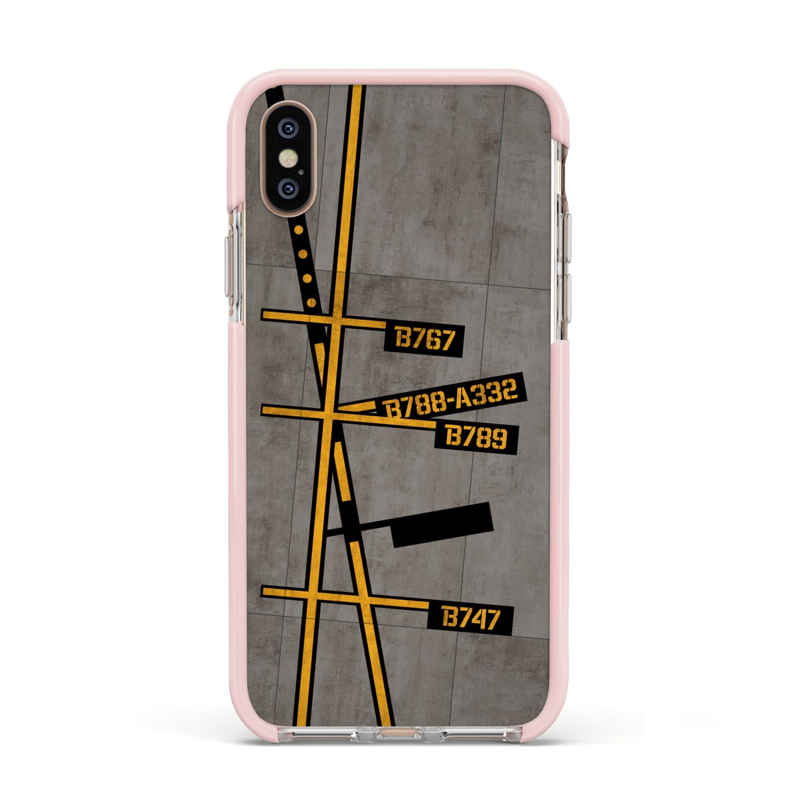 Airport Parking Markings Apple iPhone Xs Impact Case Pink Edge on Gold Phone