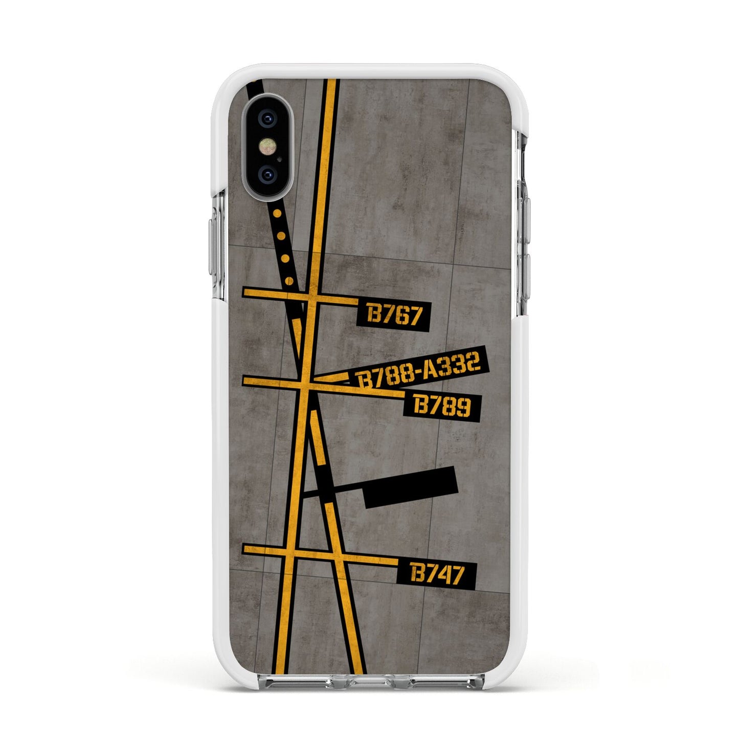 Airport Parking Markings Apple iPhone Xs Impact Case White Edge on Silver Phone