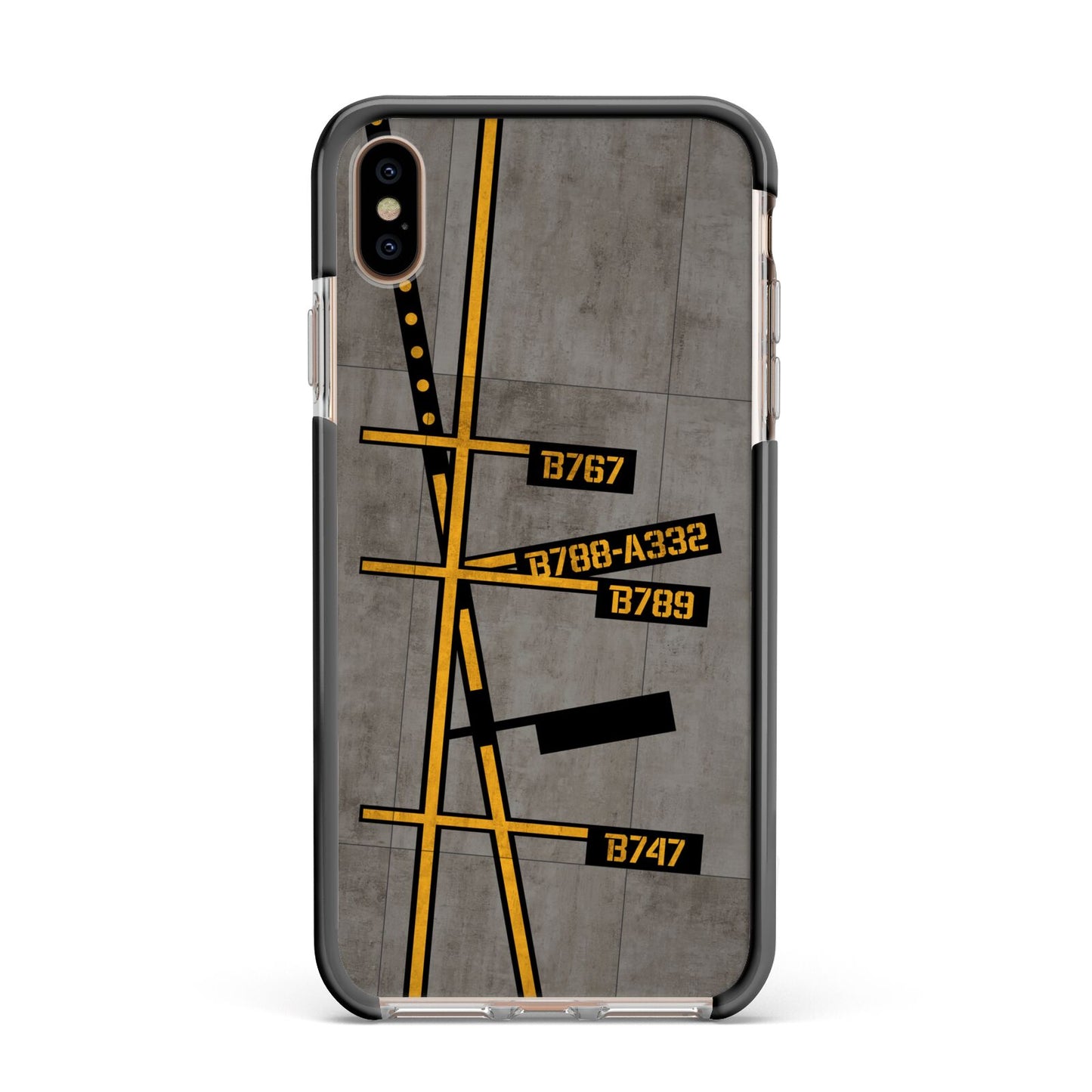 Airport Parking Markings Apple iPhone Xs Max Impact Case Black Edge on Gold Phone