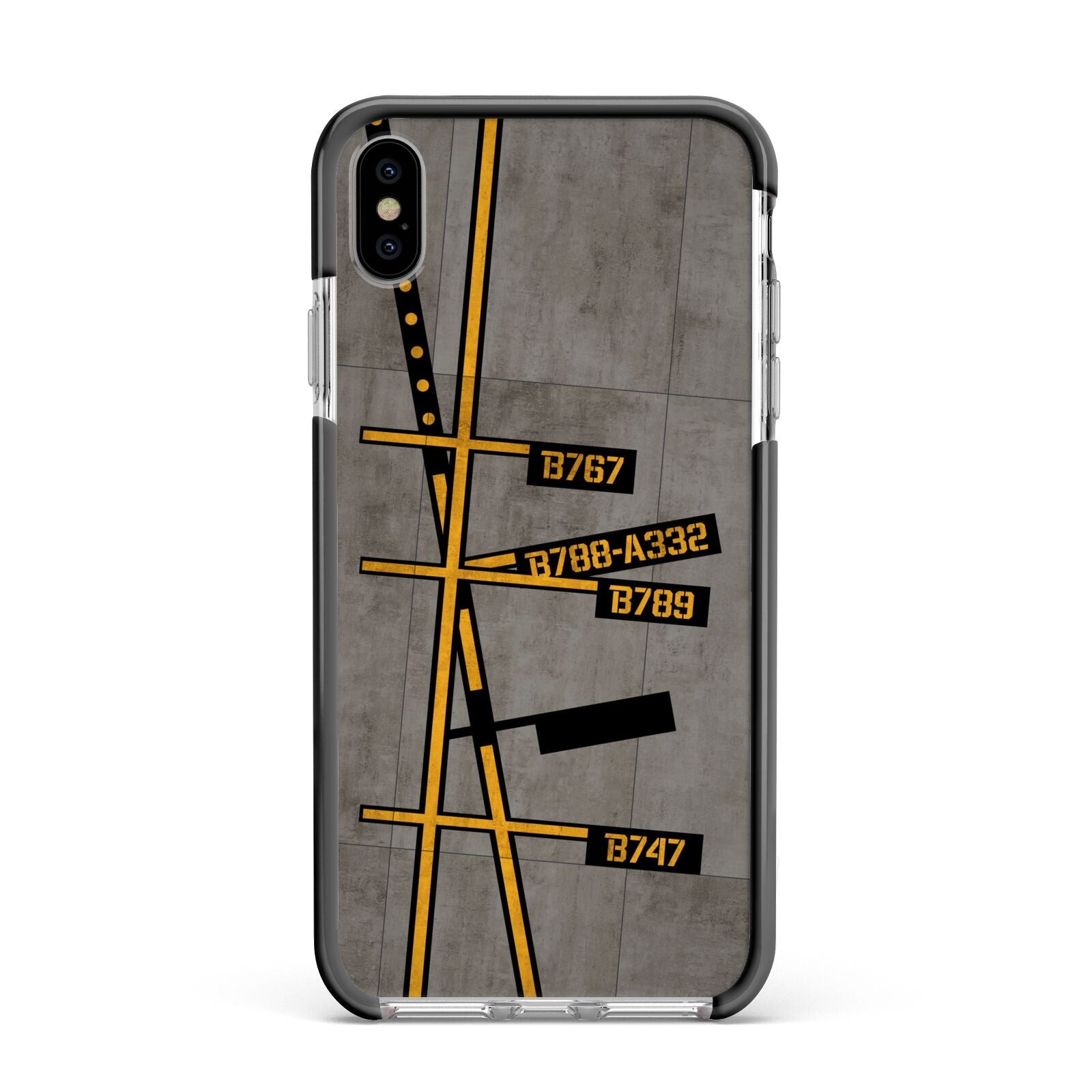 Airport Parking Markings Apple iPhone Xs Max Impact Case Black Edge on Silver Phone