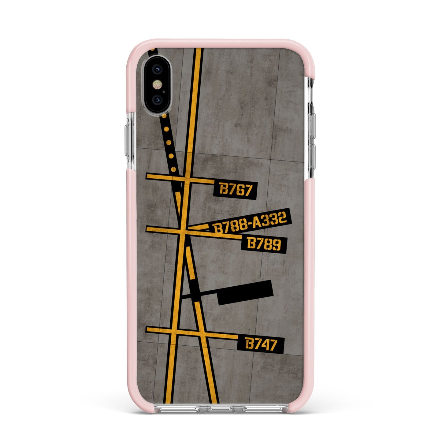 Airport Parking Markings Apple iPhone Xs Max Impact Case Pink Edge on Silver Phone