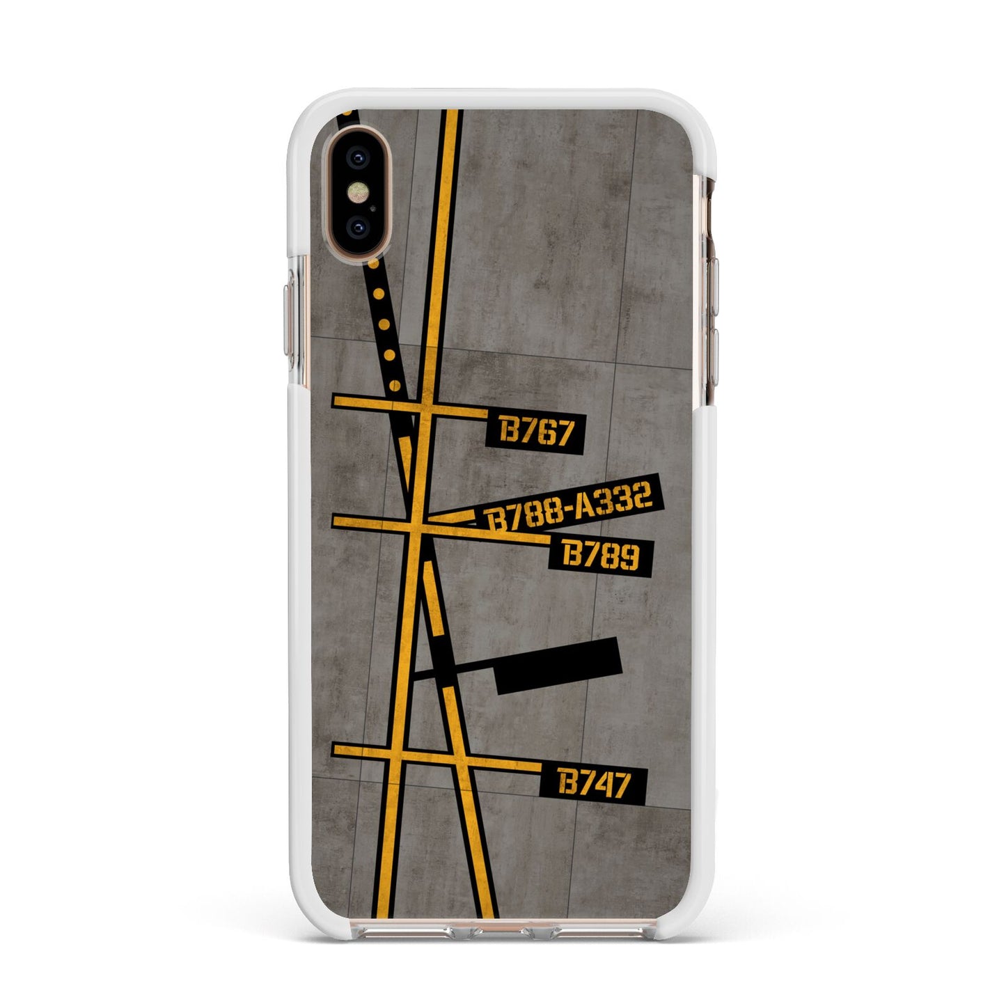 Airport Parking Markings Apple iPhone Xs Max Impact Case White Edge on Gold Phone