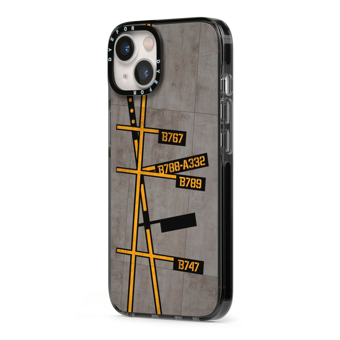 Airport Parking Markings iPhone 13 Black Impact Case Side Angle on Silver phone