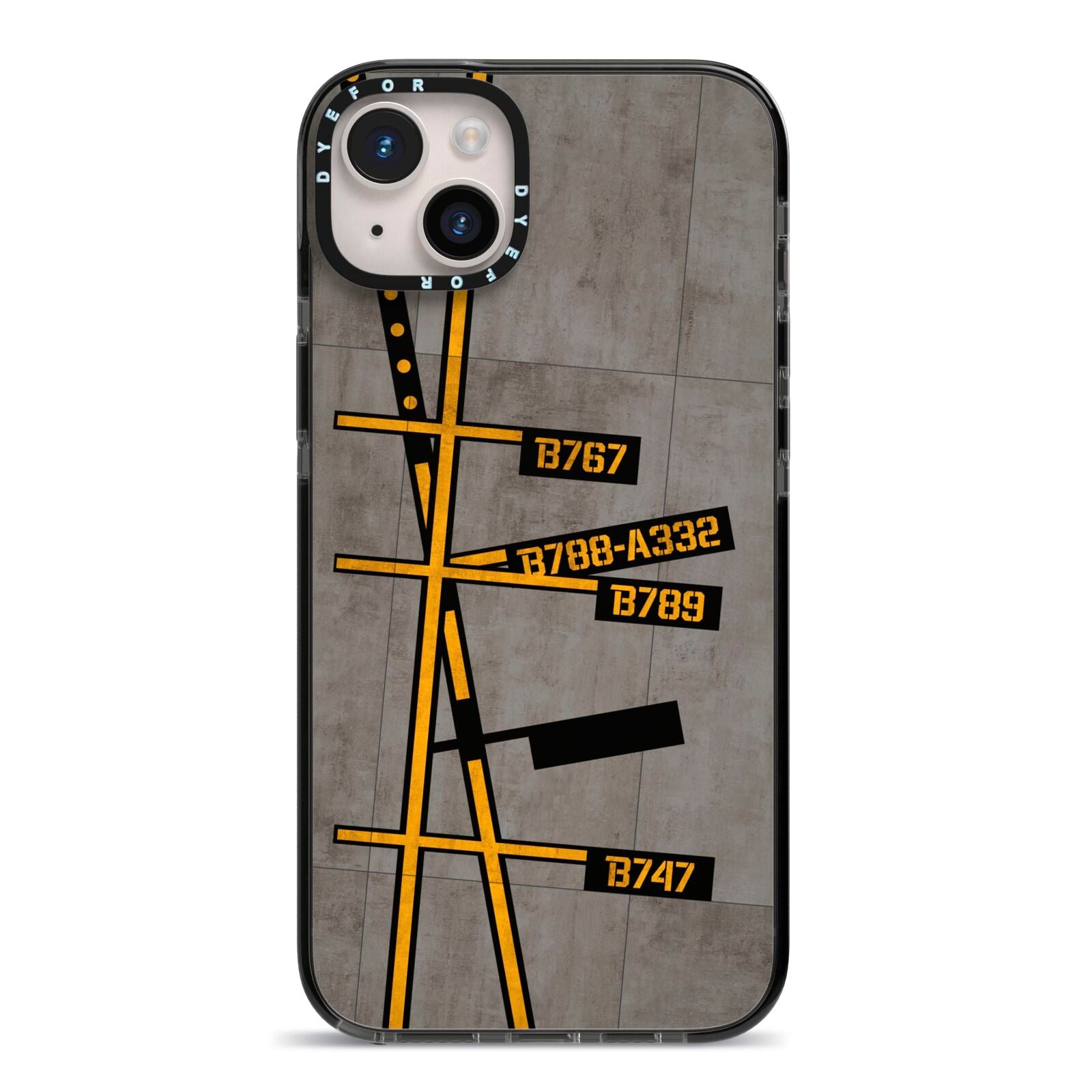 Airport Parking Markings iPhone 14 Plus Black Impact Case on Silver phone