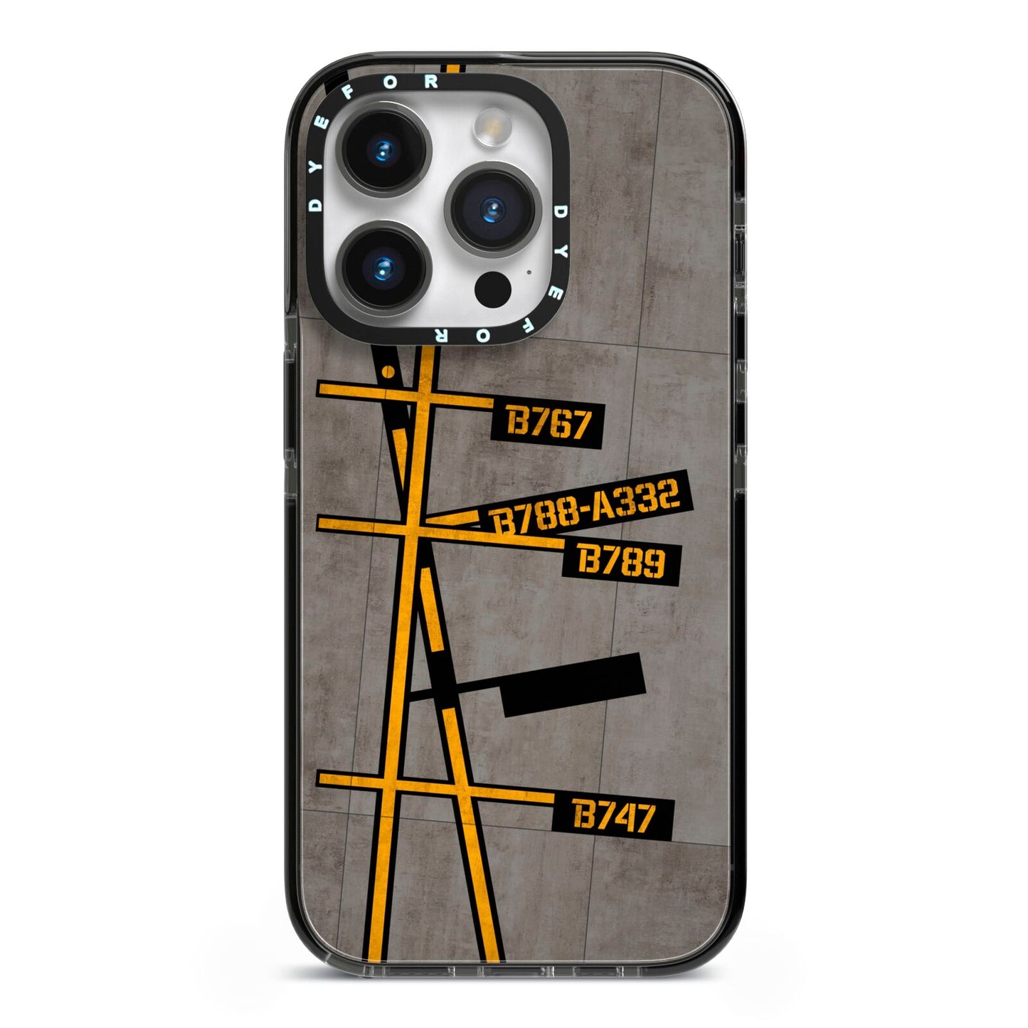 Airport Parking Markings iPhone 14 Pro Black Impact Case on Silver phone