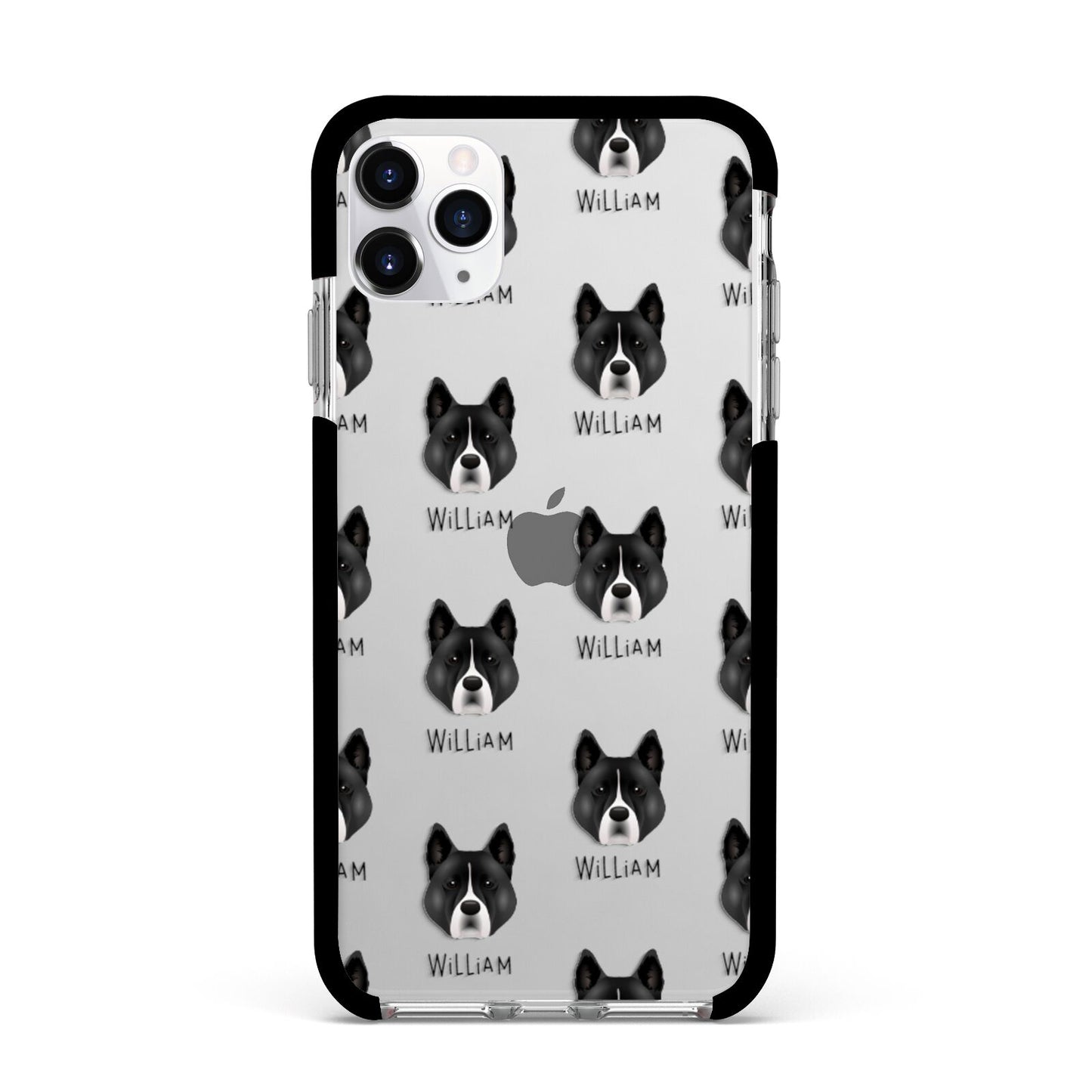 Akita Icon with Name Apple iPhone 11 Pro Max in Silver with Black Impact Case