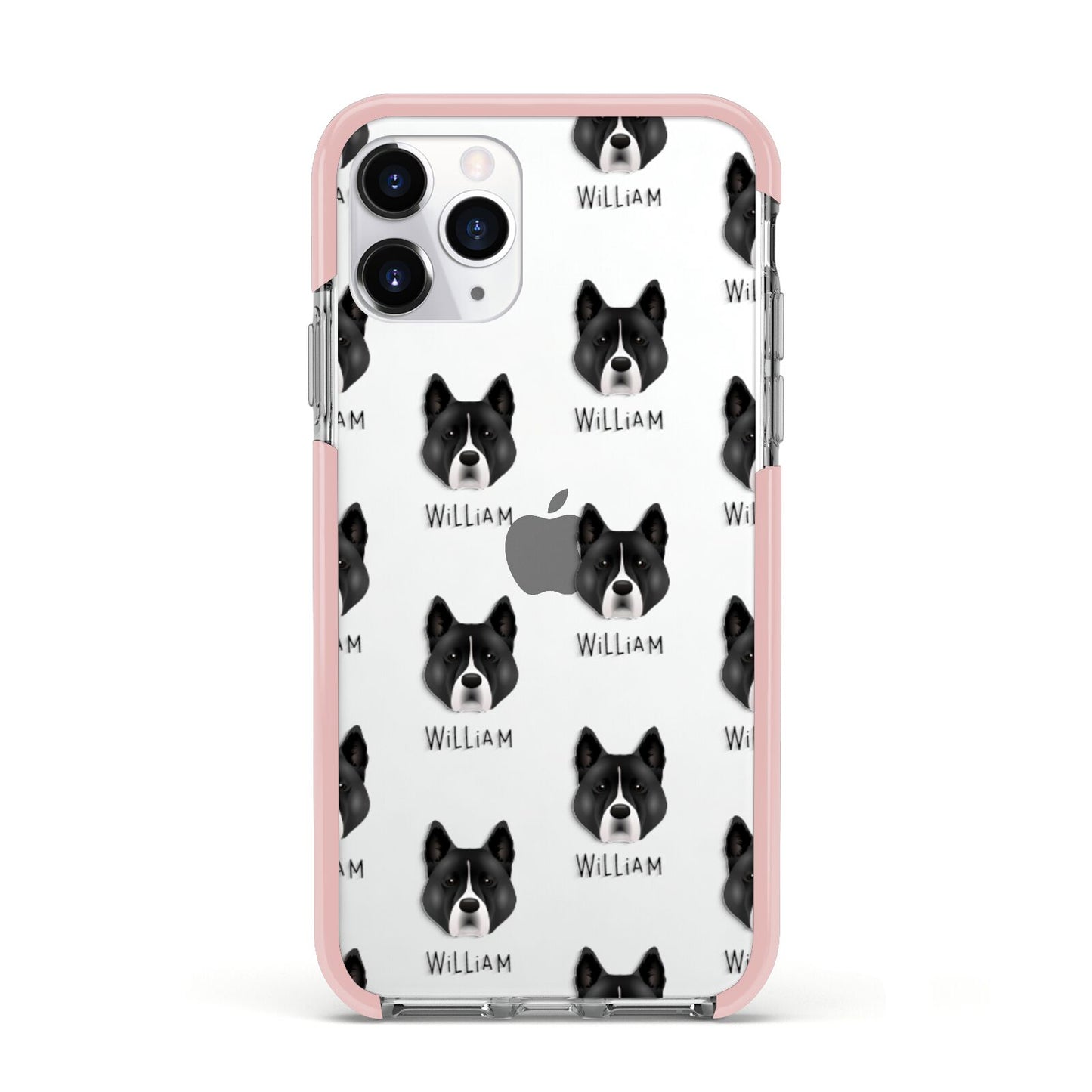 Akita Icon with Name Apple iPhone 11 Pro in Silver with Pink Impact Case
