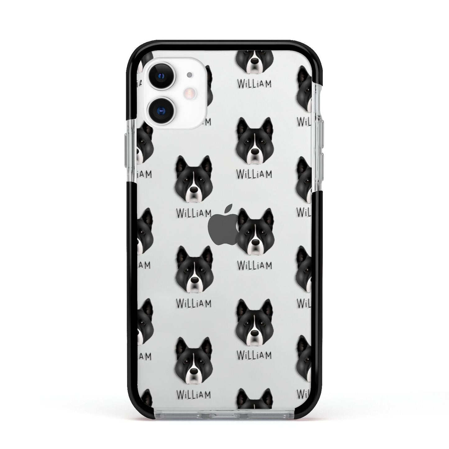 Akita Icon with Name Apple iPhone 11 in White with Black Impact Case