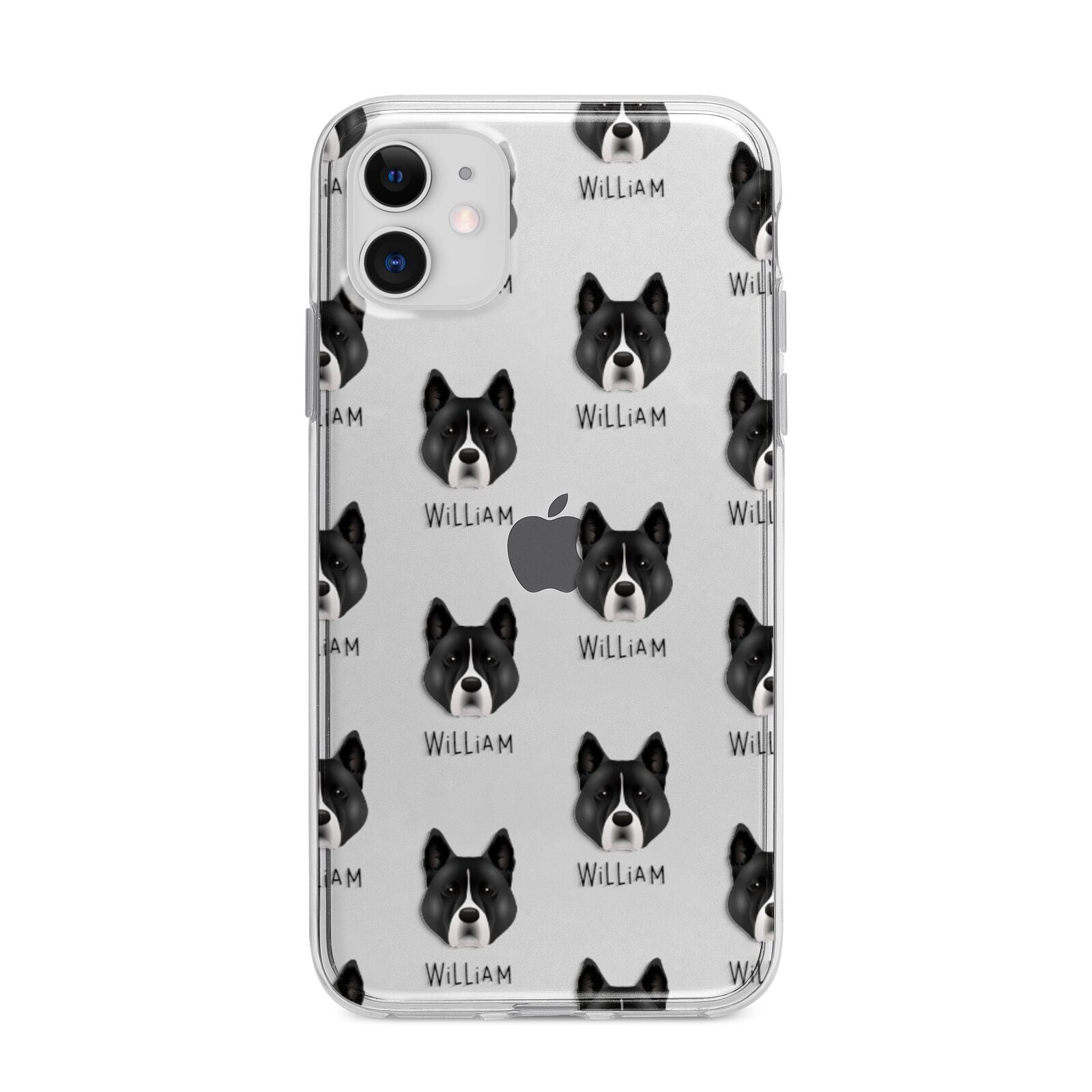 Akita Icon with Name Apple iPhone 11 in White with Bumper Case