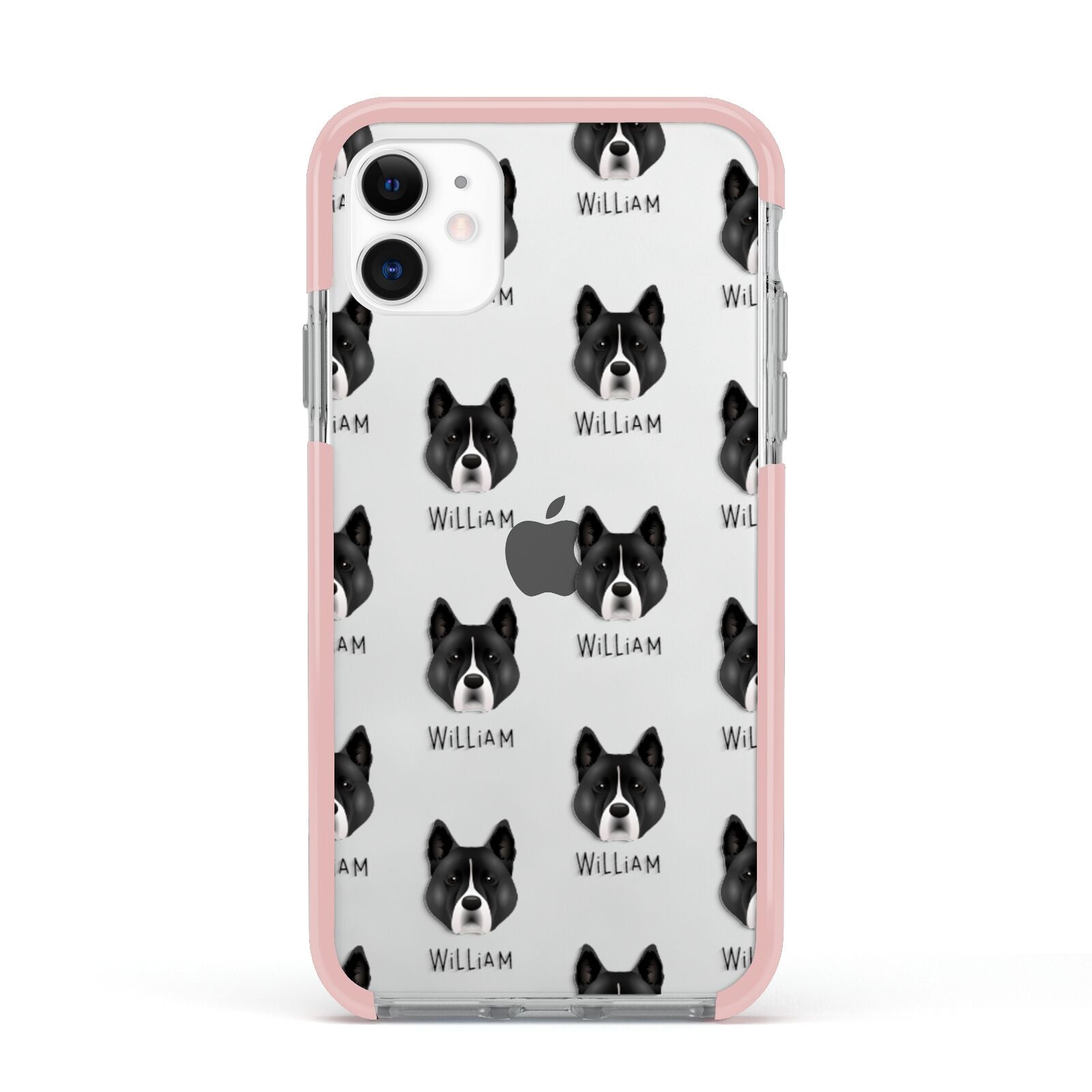 Akita Icon with Name Apple iPhone 11 in White with Pink Impact Case