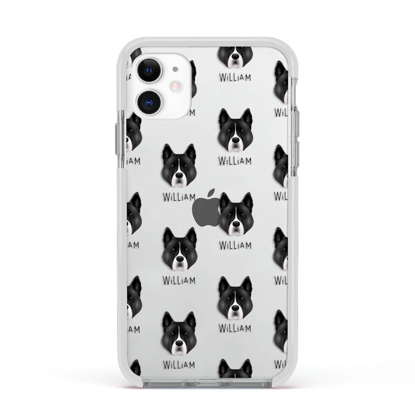 Akita Icon with Name Apple iPhone 11 in White with White Impact Case