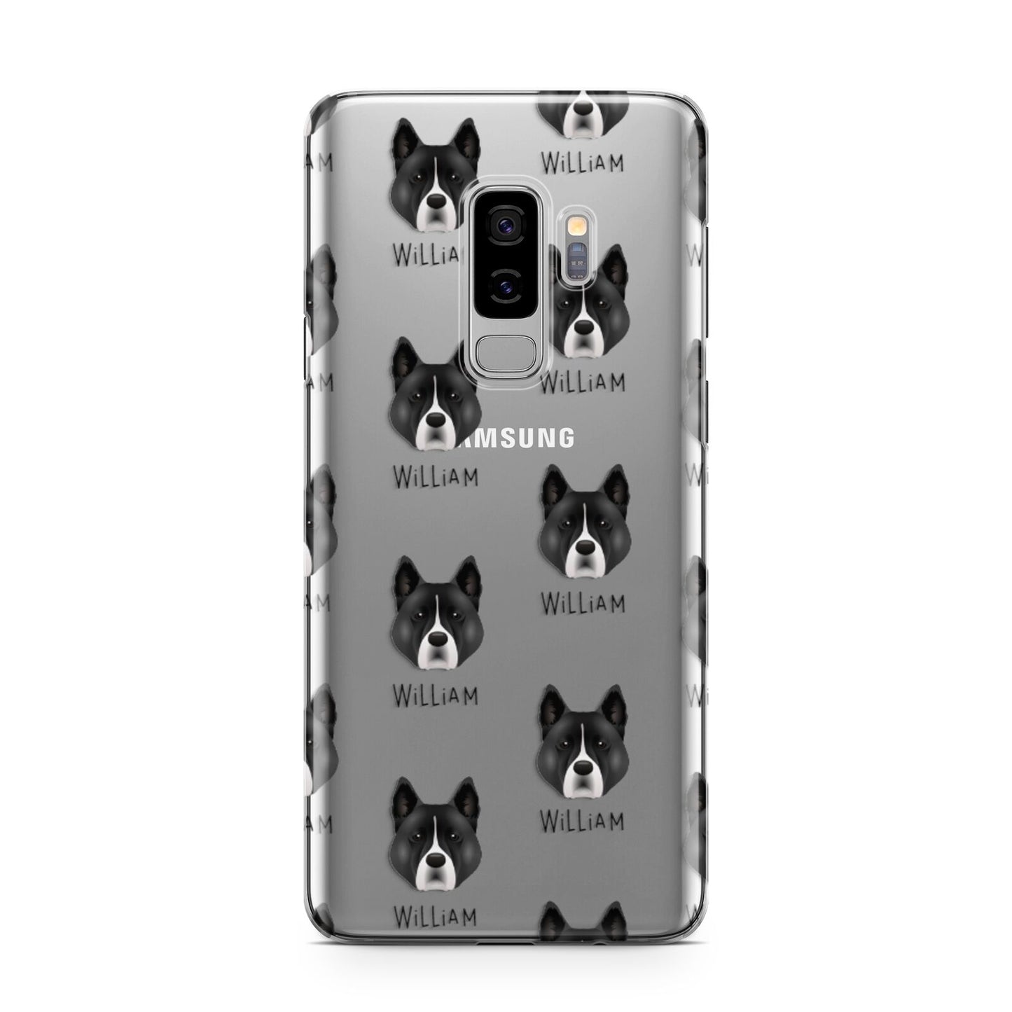 Akita Icon with Name Samsung Galaxy S9 Plus Case on Silver phone
