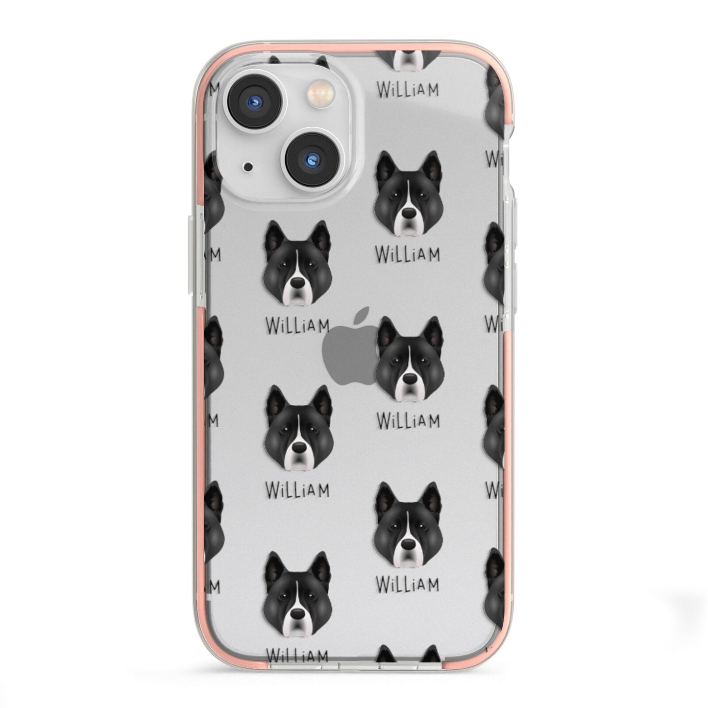 Akita Icon with Name iPhone 13 Mini TPU Impact Case with Pink Edges
