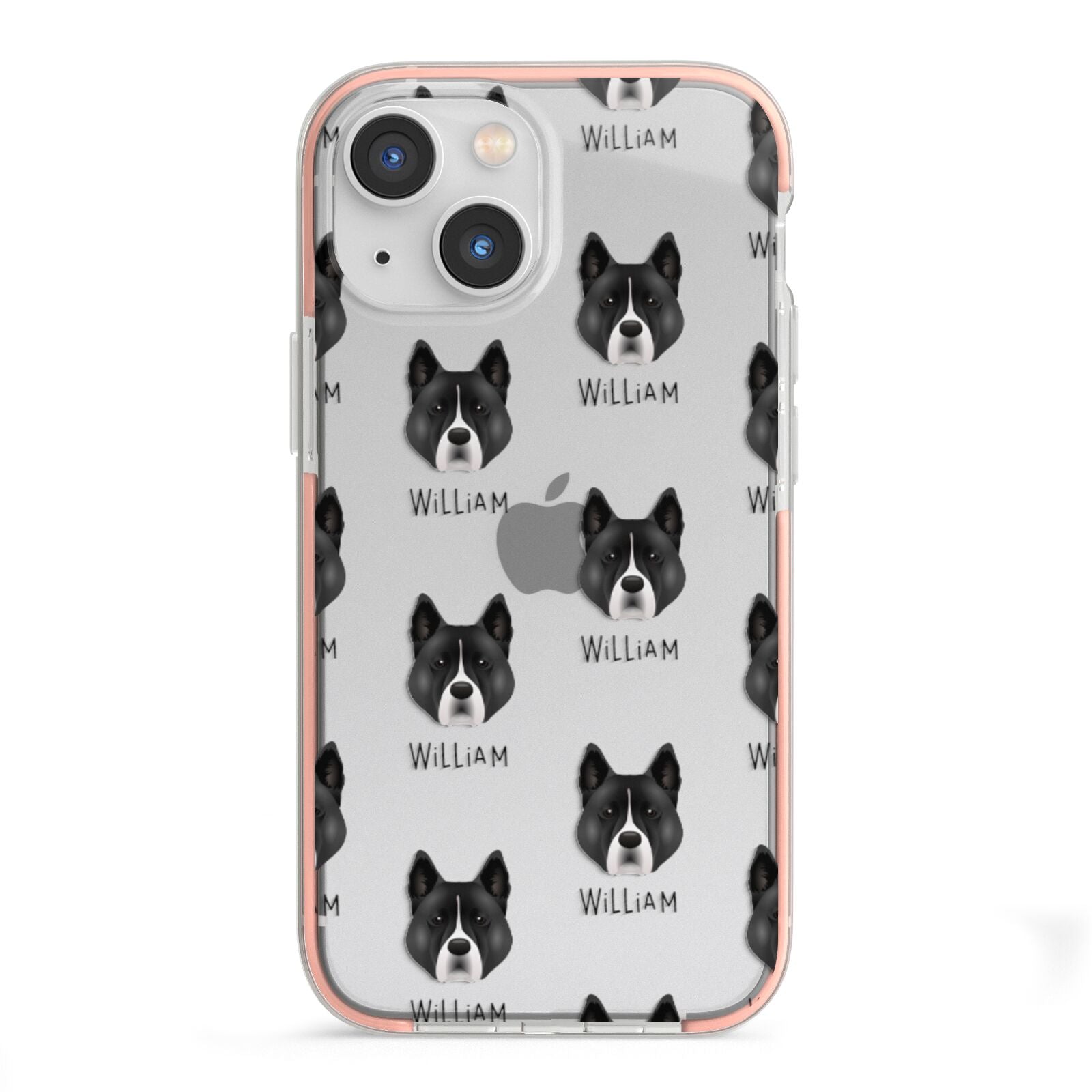 Akita Icon with Name iPhone 13 Mini TPU Impact Case with Pink Edges
