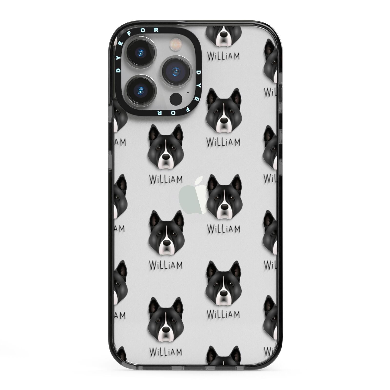Akita Icon with Name iPhone 13 Pro Max Black Impact Case on Silver phone