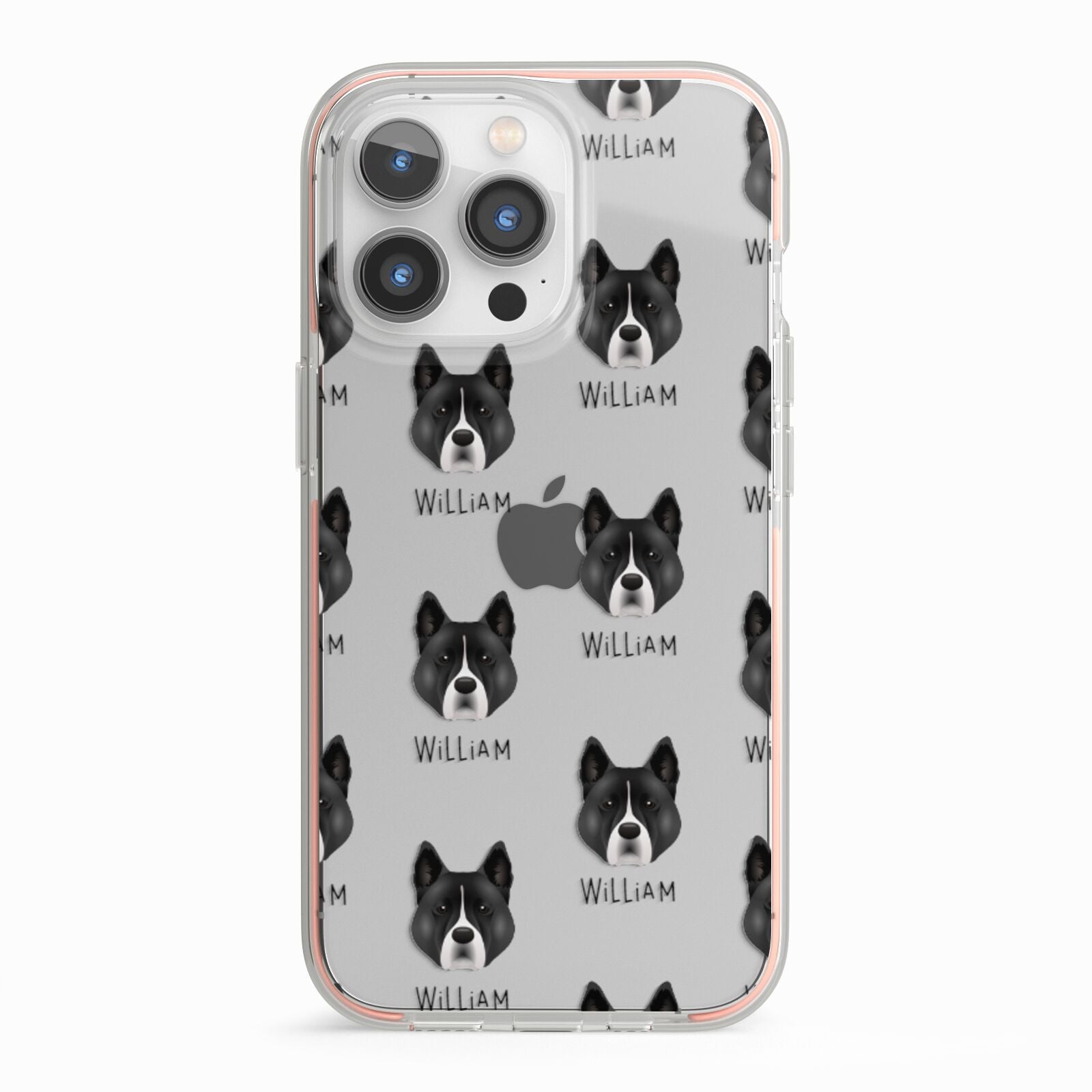 Akita Icon with Name iPhone 13 Pro TPU Impact Case with Pink Edges